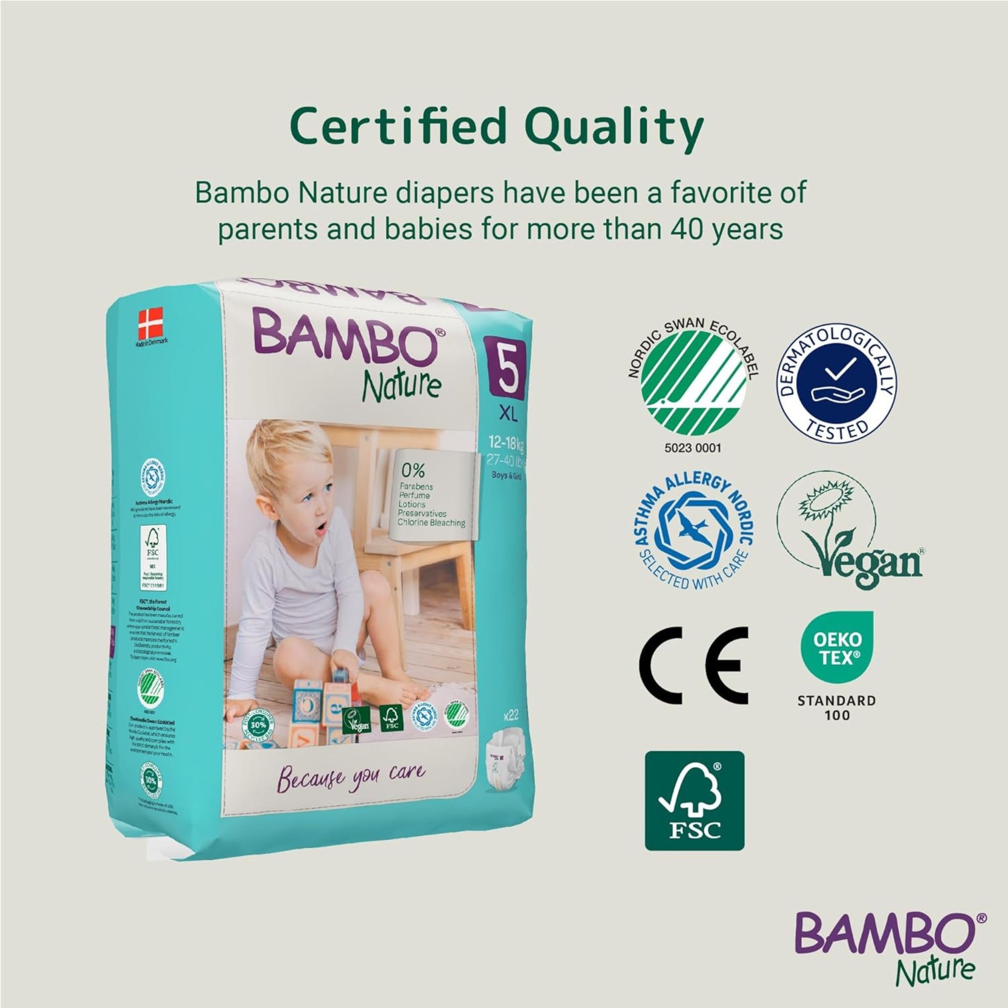 Bambo Nature Baby Diaper Tape Size XL (12–18 kg) | Ultra-Soft, Breathable & Eco-Certified | Available in 22 Pcs & 44 Pcs