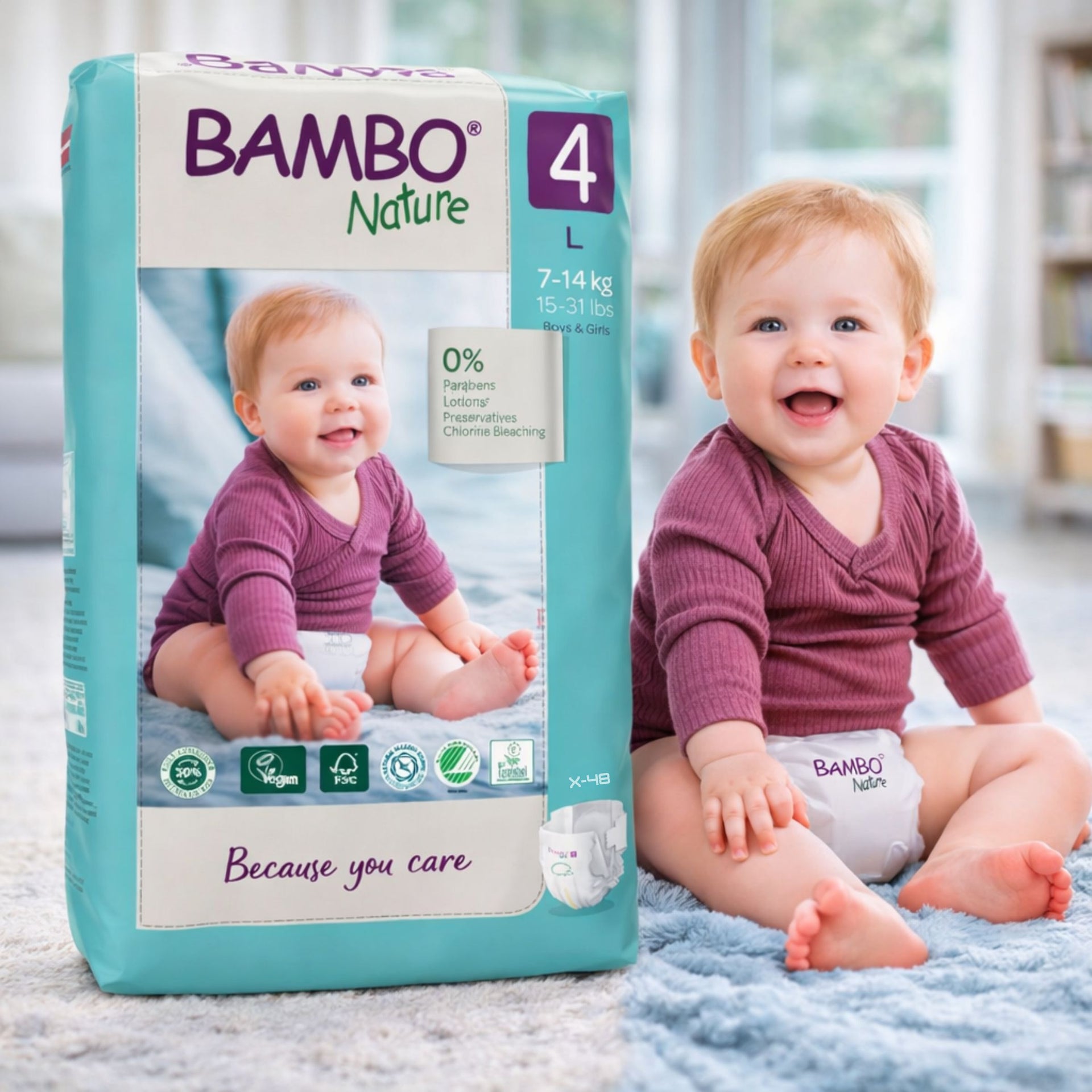 Bambo Nature Baby Diaper Tape Size L (7–14 kg) | Ultra-Soft, Breathable & Eco-Certified | Available in 24 Pcs & 48 Pcs