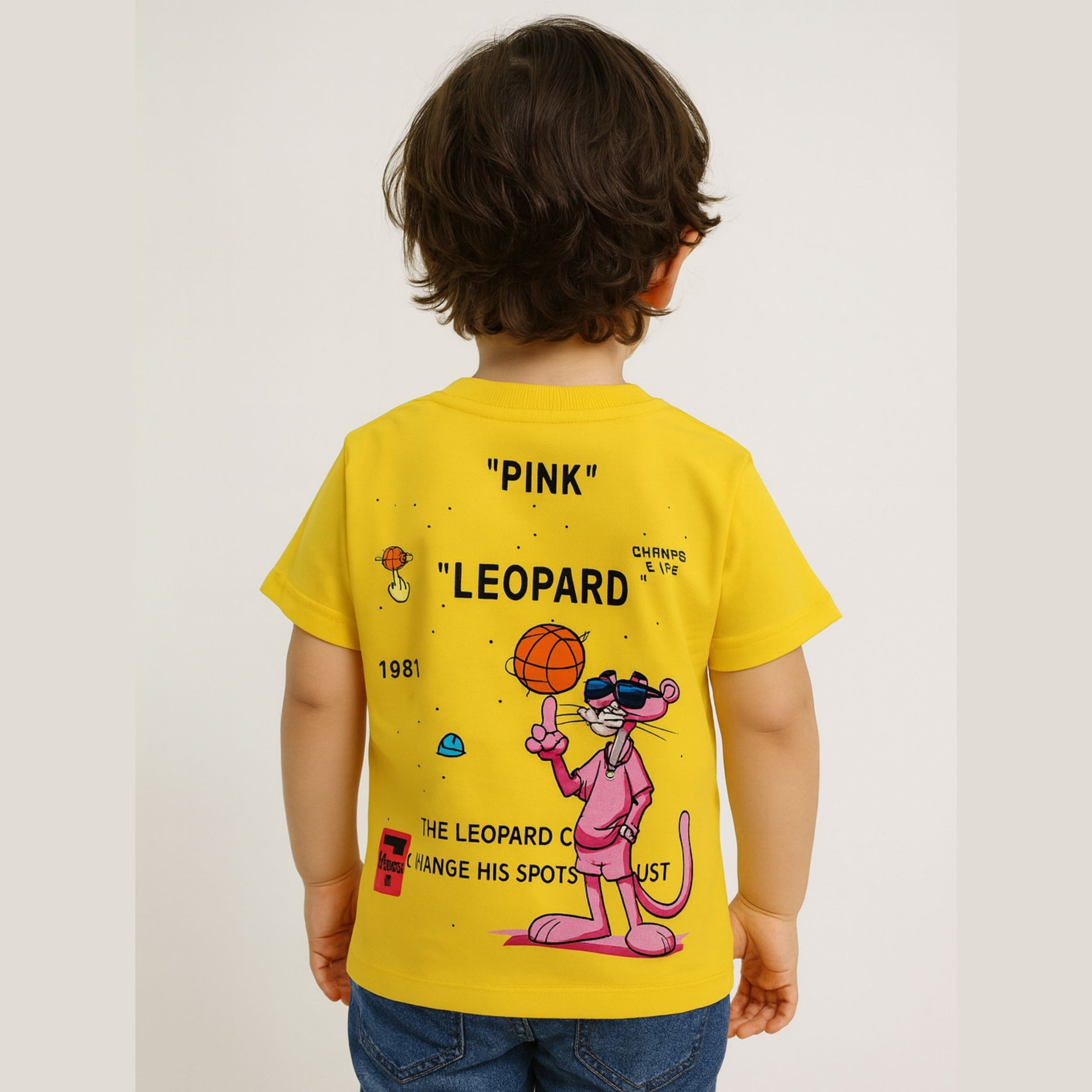 Smile Baby Boys Yellow "Pink Leopard" Cartoon T-Shirt – Age 4 to 14 Years
