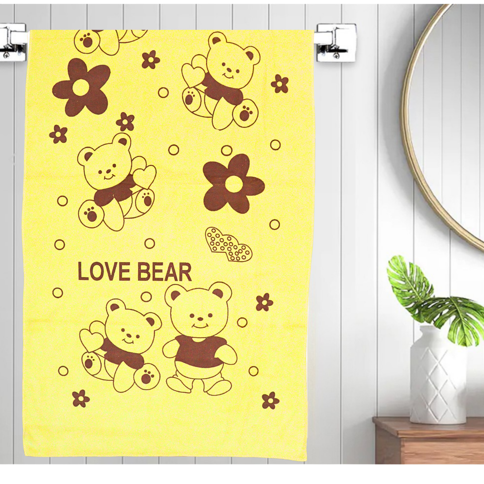 Smile Baby Kids Bath Towel For Girls Boys | Soft Premium Microfiber Quick Drying Towels for Unisex Kids | Cartoon Print Wash Dry Cloth Towel For Babies Toddlers, Pack Of 1, 70 x 140 CM, Love Bear Prints