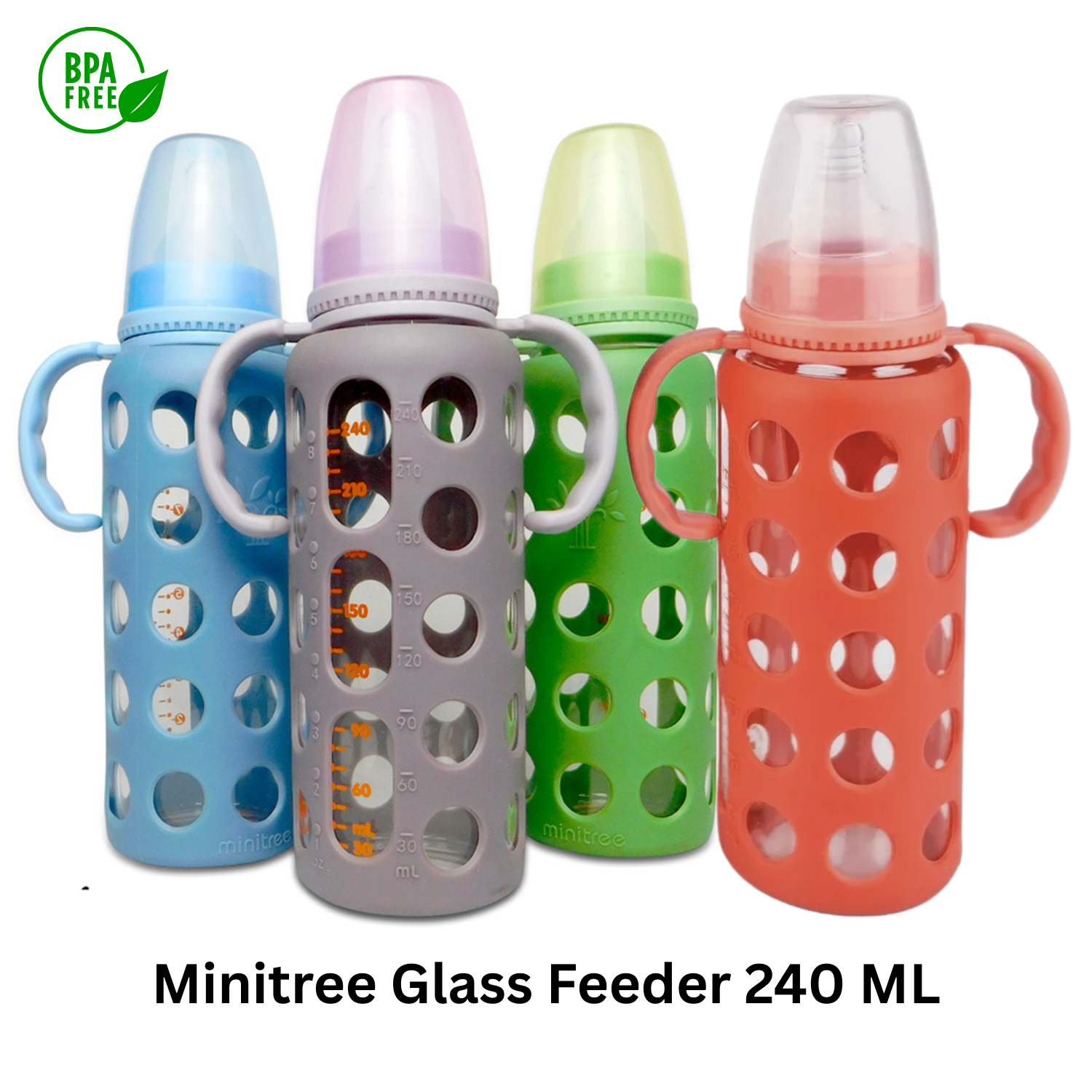 Smile Baby – Minitree 240ml / 8oz Premium Glass Feeding Bottle (With Handles)