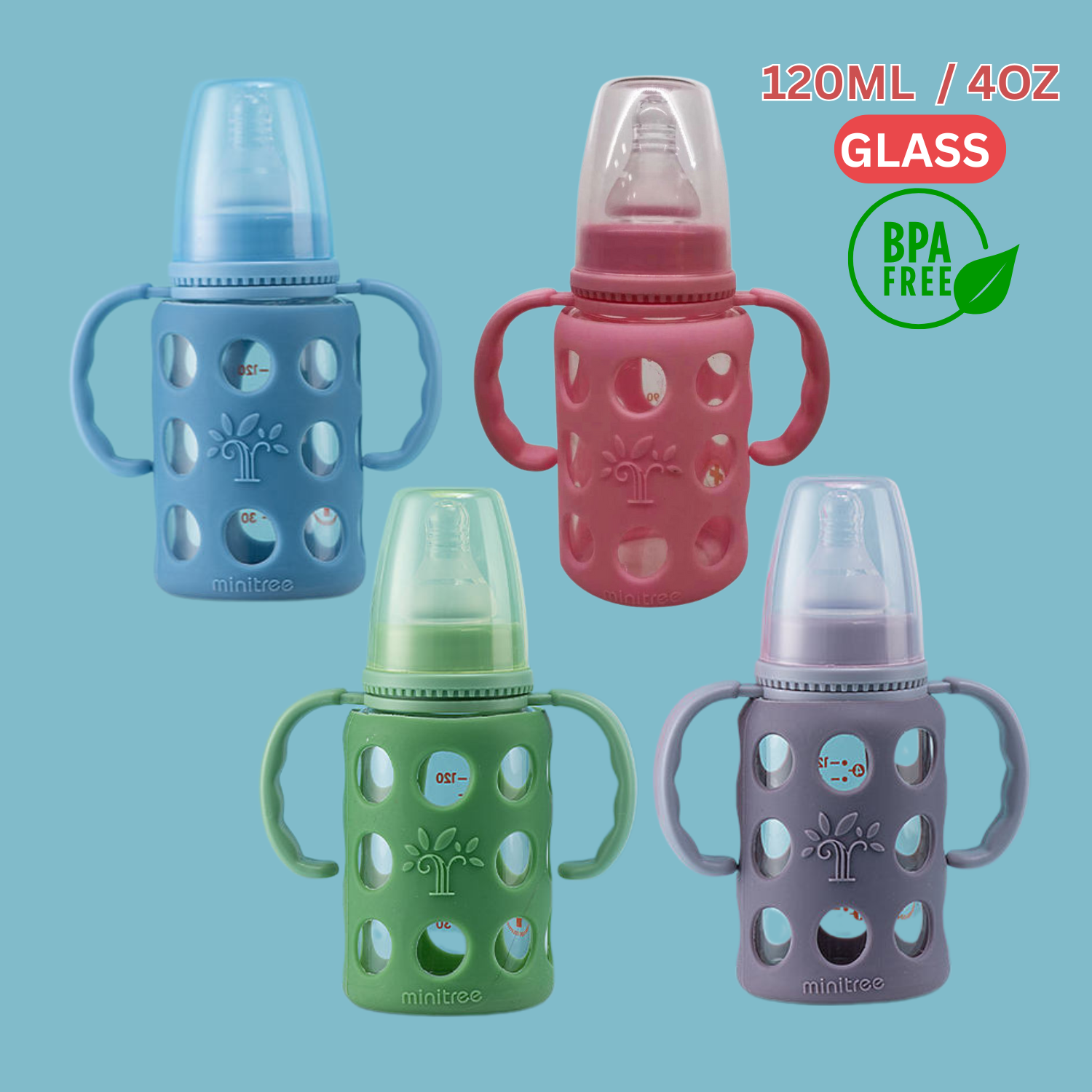 Smile Baby – Minitree 120ml / 4oz Glass Feeding Bottle with Handles