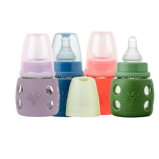 MINITREE Baby Glass Feeding Bottle – 60ml / 2oz | Regular Neck | BPA Free | 0M+ Shock-Proof Design