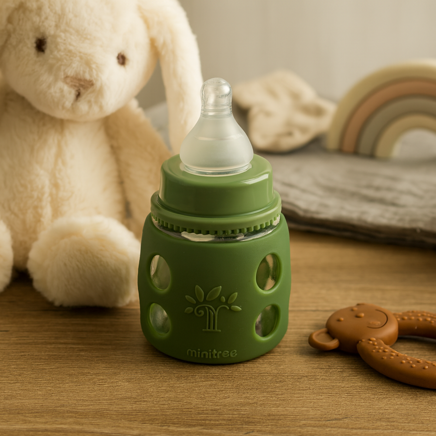 MINITREE Baby Glass Feeding Bottle – 60ml / 2oz | Regular Neck | BPA Free | 0M+ Shock-Proof Design