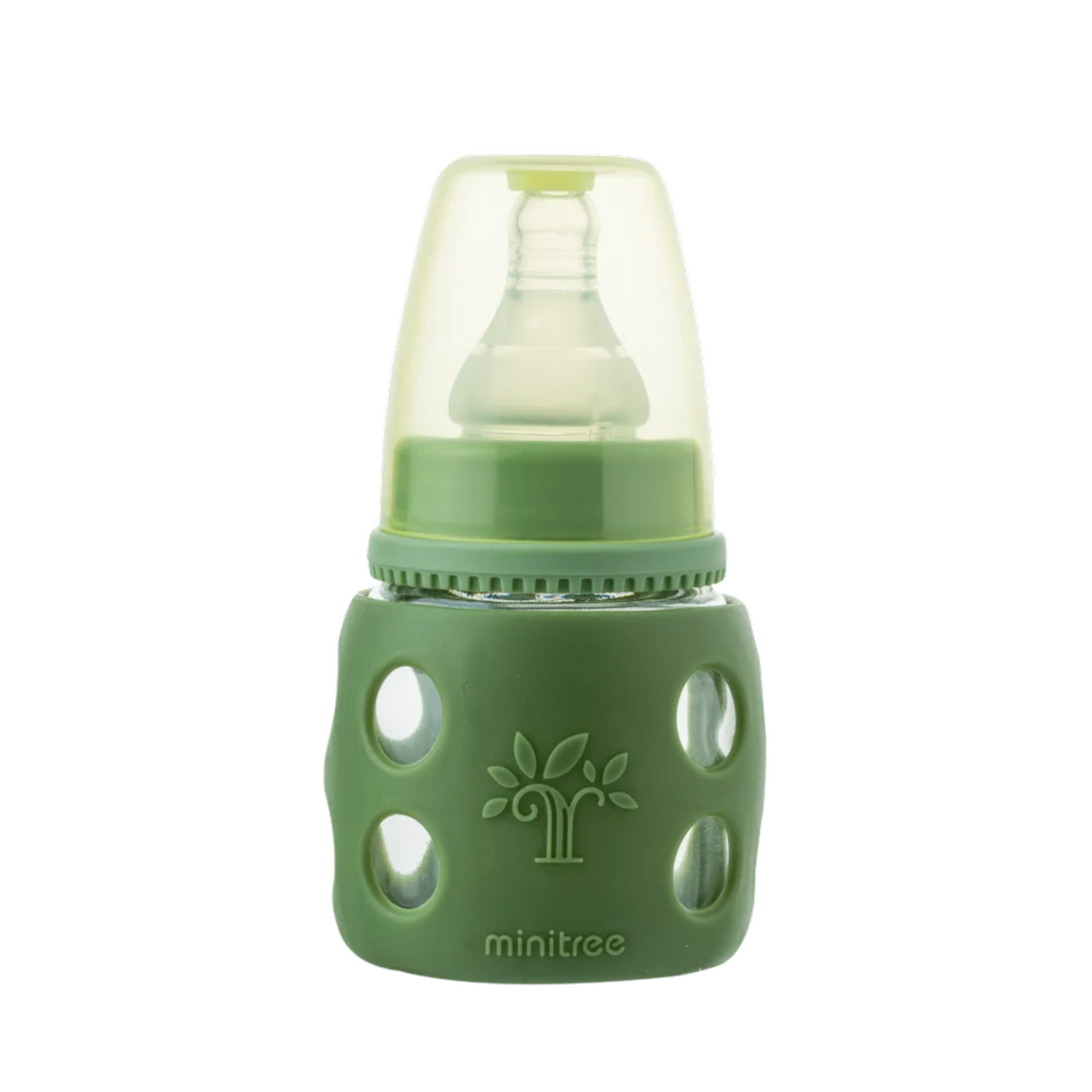 MINITREE Baby Glass Feeding Bottle – 60ml / 2oz | Regular Neck | BPA Free | 0M+ Shock-Proof Design