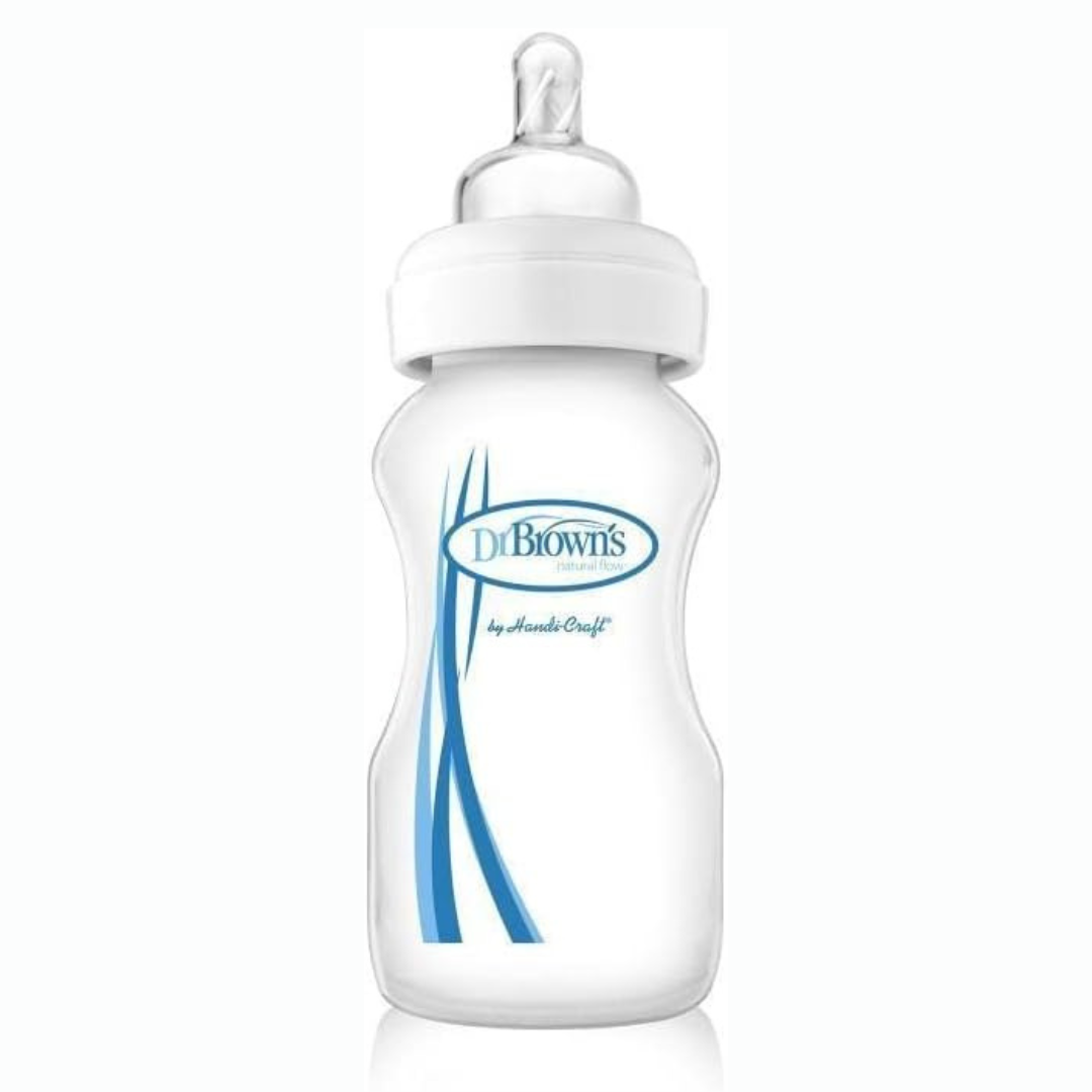 Dr. Brown'S Natural Flow Anti-Colic Options+ Wide-Neck Glass Baby Bottle 9 Oz/270 Ml, With Level 1 Slow Flow Nipple, 1 Pack, 0M+