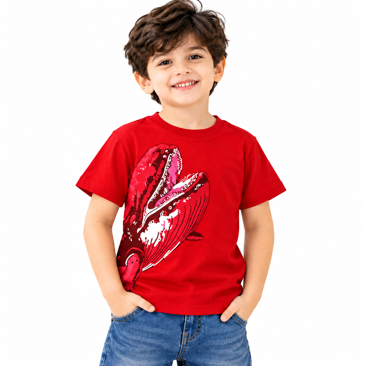 Smile Baby boys red whale graphic printed T-shirt front view