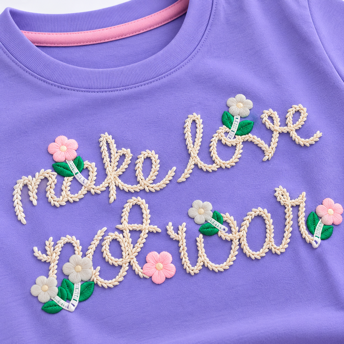 Smile Baby Girls Lavender Floral Embroidered Half Sleeve T-Shirt 