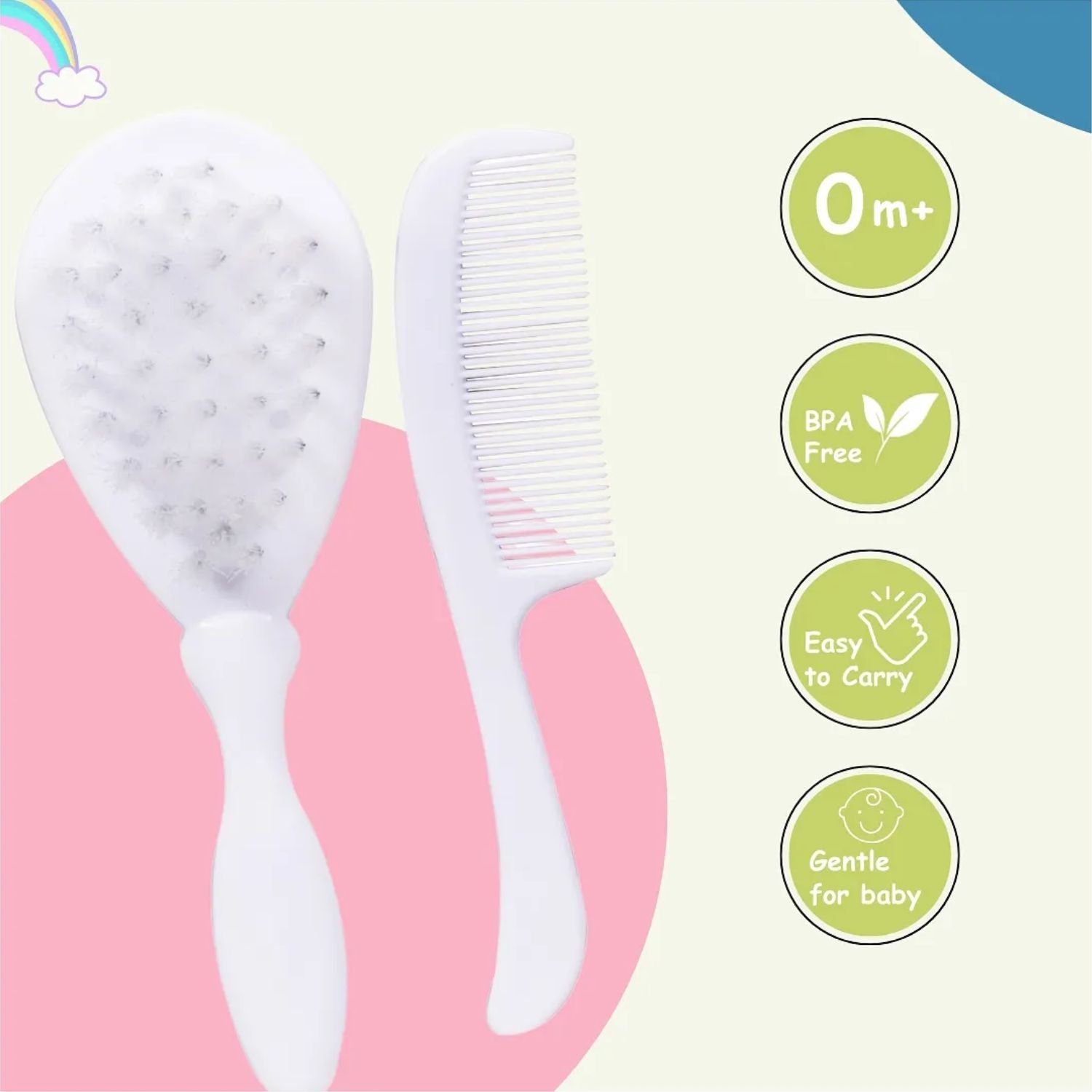 Adore Baby Hair Brush and Comb Set – Super Soft Nylon Bristles, BPA-Free, Gentle Newborn Grooming Kit (0+ Months)