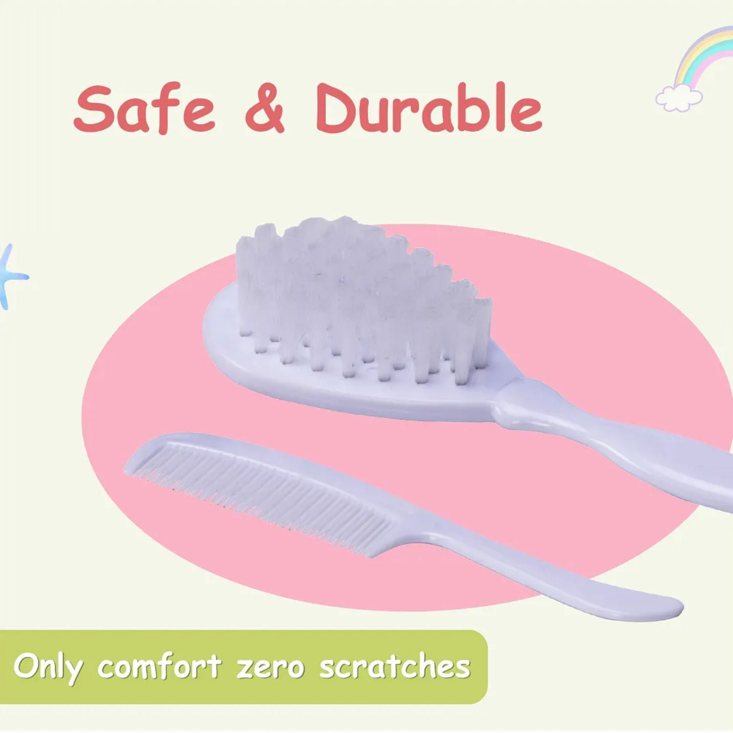 Adore Baby Hair Brush and Comb Set – Super Soft Nylon Bristles, BPA-Free, Gentle Newborn Grooming Kit (0+ Months)