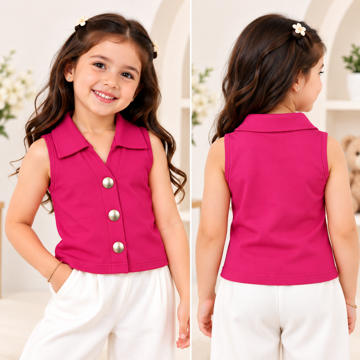 REVERSE X-TREME Girls Collared Sleeveless Vest Top | 6 Colors | 1-12 Years 