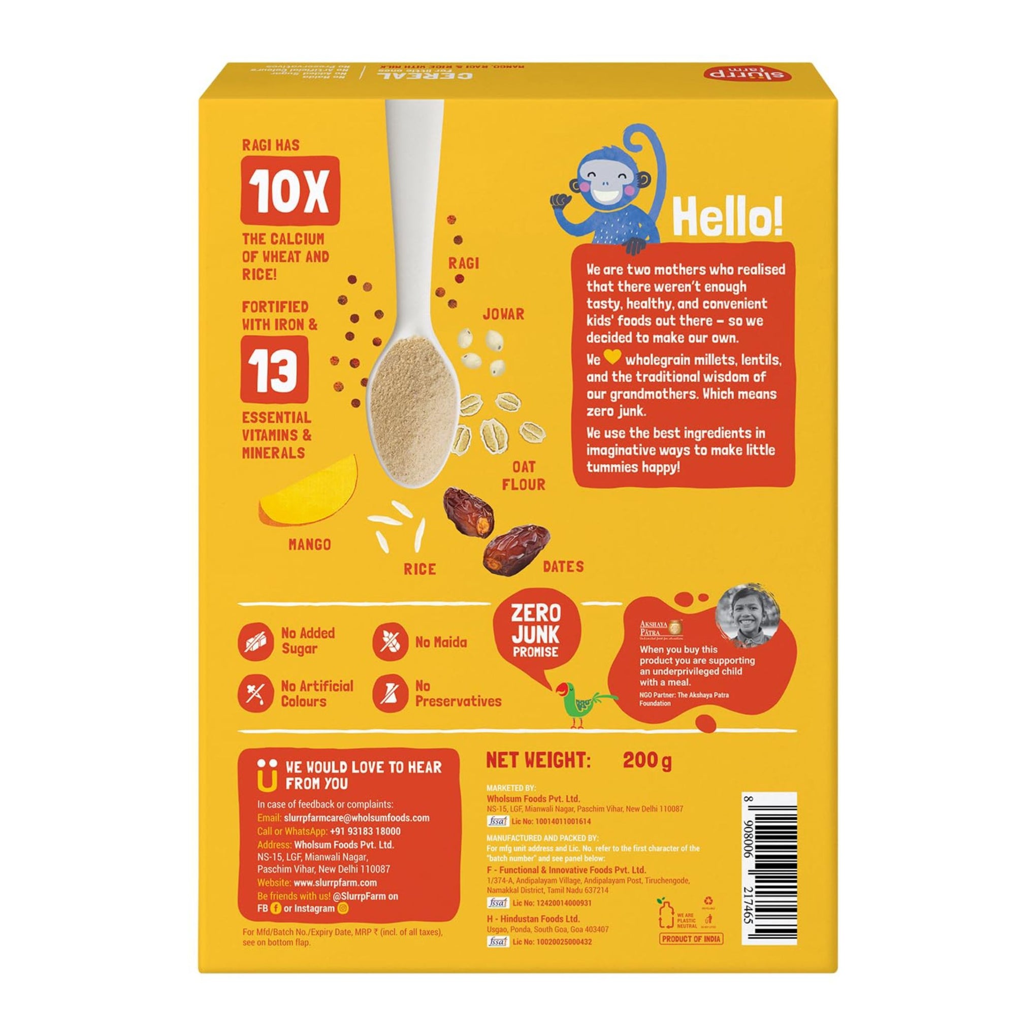 SLURRP FARM CEREAL FOR LITTLE ONES | READY TO EAT FOOD FOR BABY | NO PRESERVATIVES , NO ARTIFICIAL COLOURS , NO ADDED SUGAR | AVAILABLE IN DEFFRENT FLAVOURS | 200GM