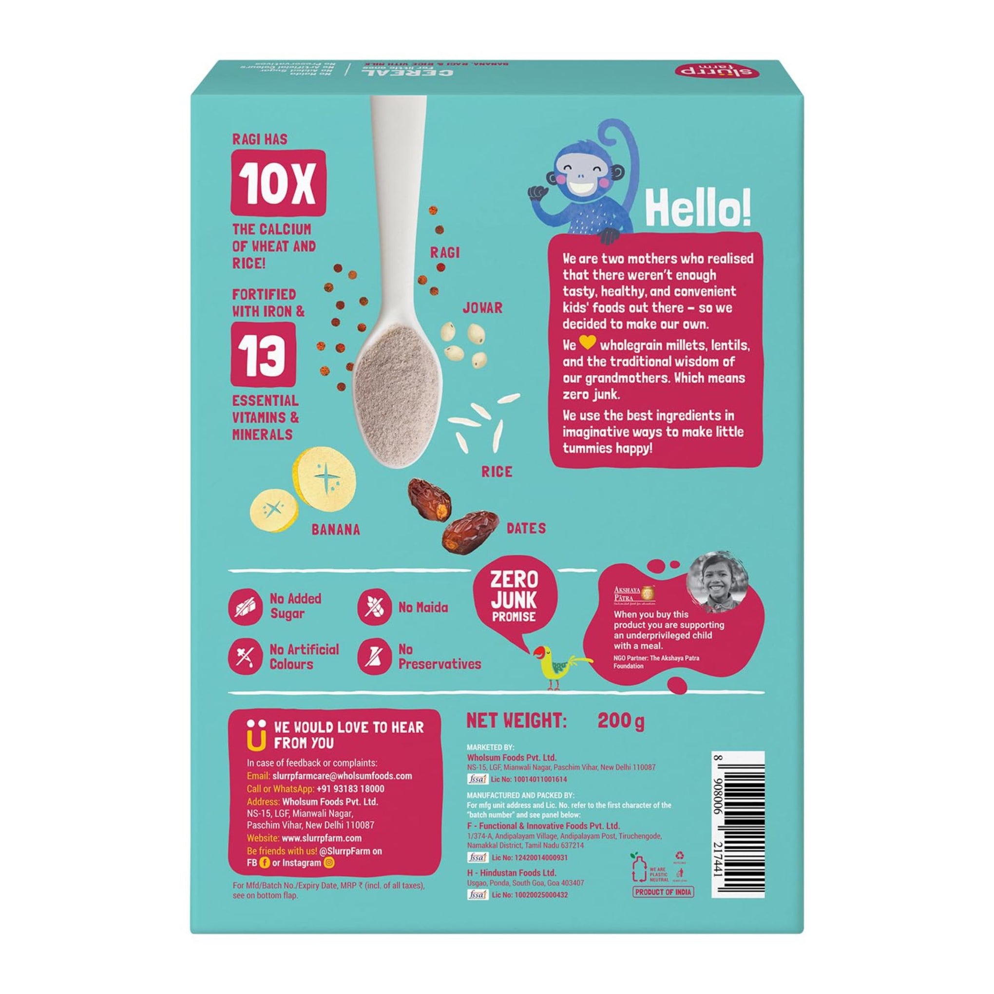 SLURRP FARM CEREAL FOR LITTLE ONES | READY TO EAT FOOD FOR BABY | NO PRESERVATIVES , NO ARTIFICIAL COLOURS , NO ADDED SUGAR | AVAILABLE IN DEFFRENT FLAVOURS | 200GM