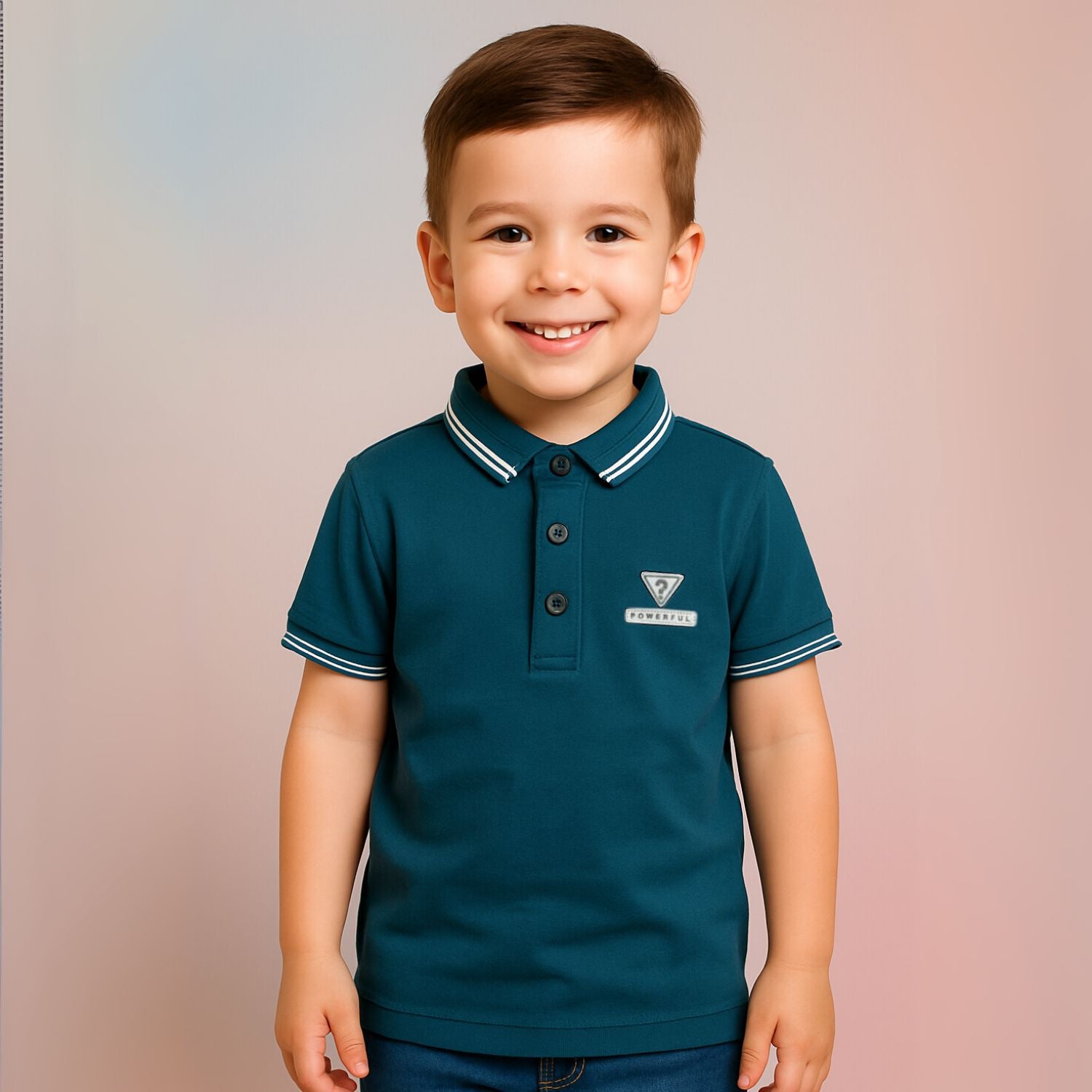 Smile Baby Polo T-Shirt for Boys (12 Months to 12 Years) AIR FORCE & Cream color