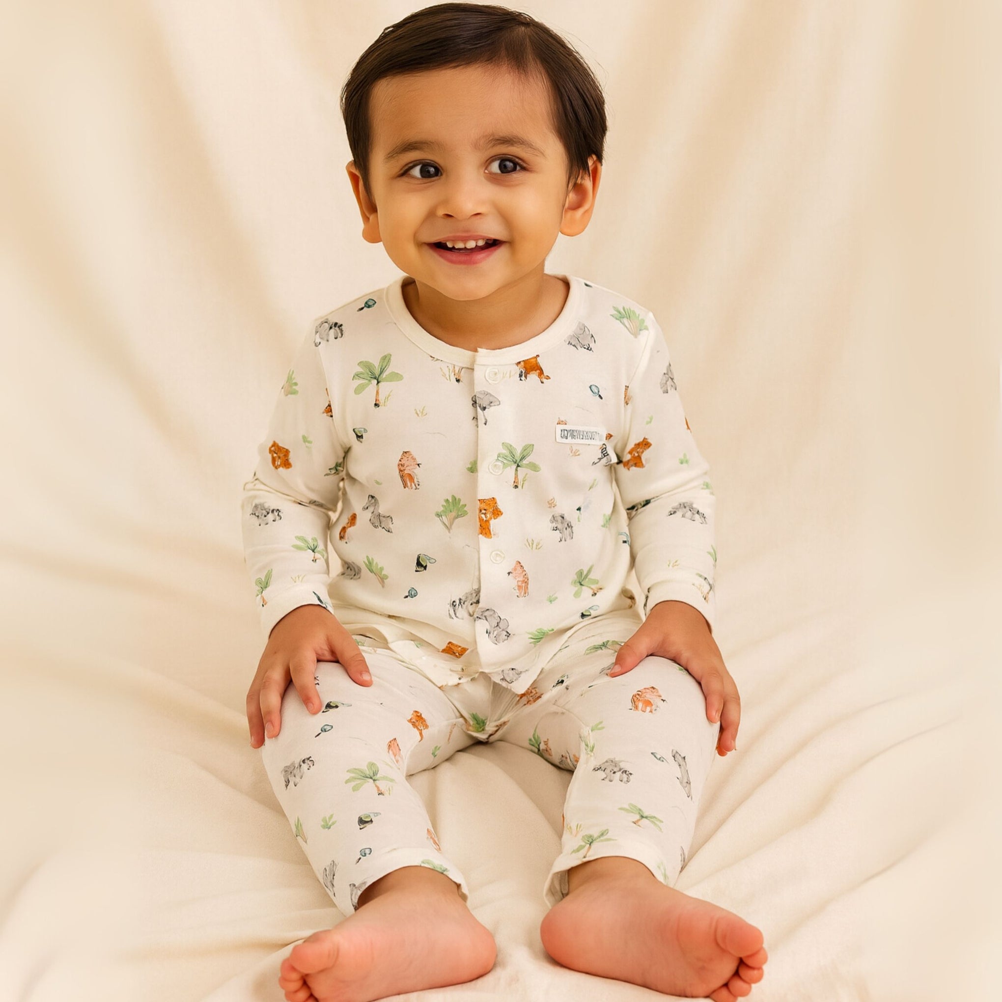 TOFFY HOUSE Jungle Friends Cotton Night Suit – Full Sleeve | Soft & Breathable | Unisex | 9 M - 3 Y