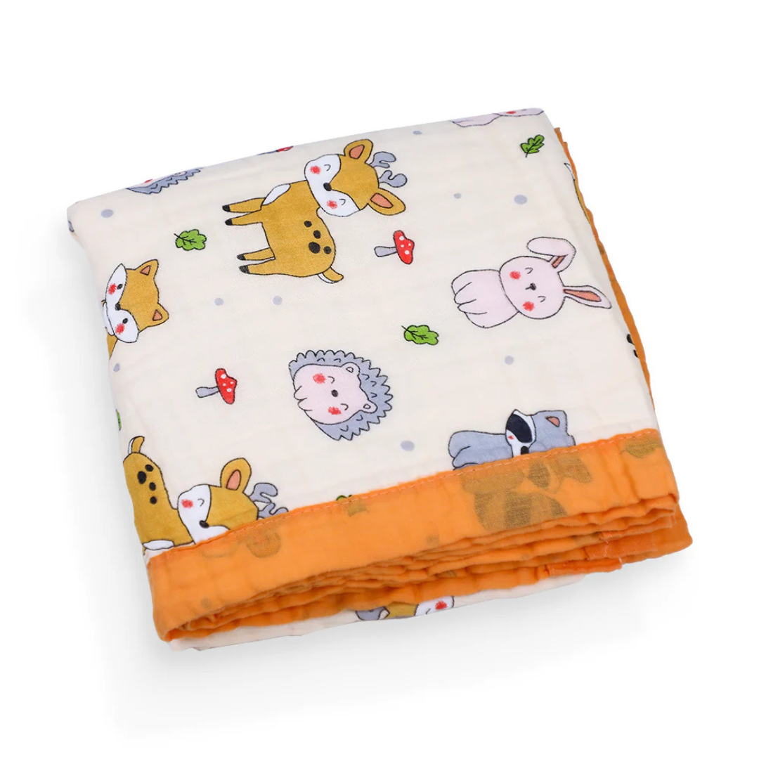 Smile Baby Soft Colorful Mushroom / Animal Print Muslin 6 Layer Blanket for Baby | 100% Muslin Cotton | Size 100x100cms