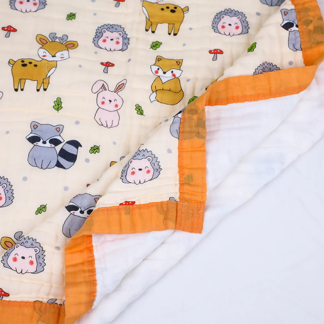 Smile Baby Soft Colorful Mushroom / Animal Print Muslin 6 Layer Blanket for Baby | 100% Muslin Cotton | Size 100x100cms