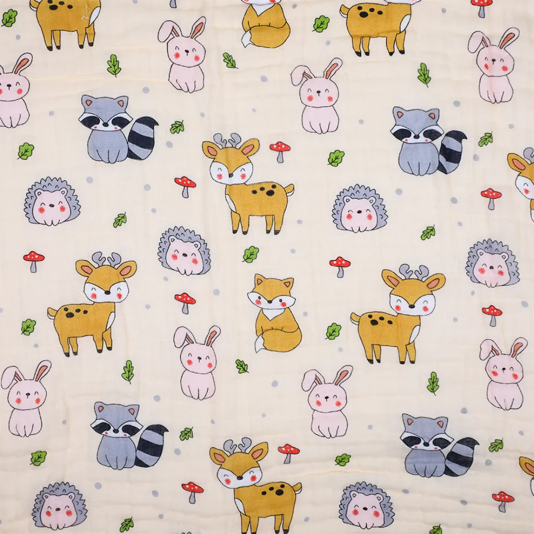 Smile Baby Soft Colorful Mushroom / Animal Print Muslin 6 Layer Blanket for Baby | 100% Muslin Cotton | Size 100x100cms