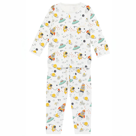 TOFFY HOUSE Kids’ Space Print Cotton Night Suit – Full Sleeve | Unisex | 9 Months –3 Years