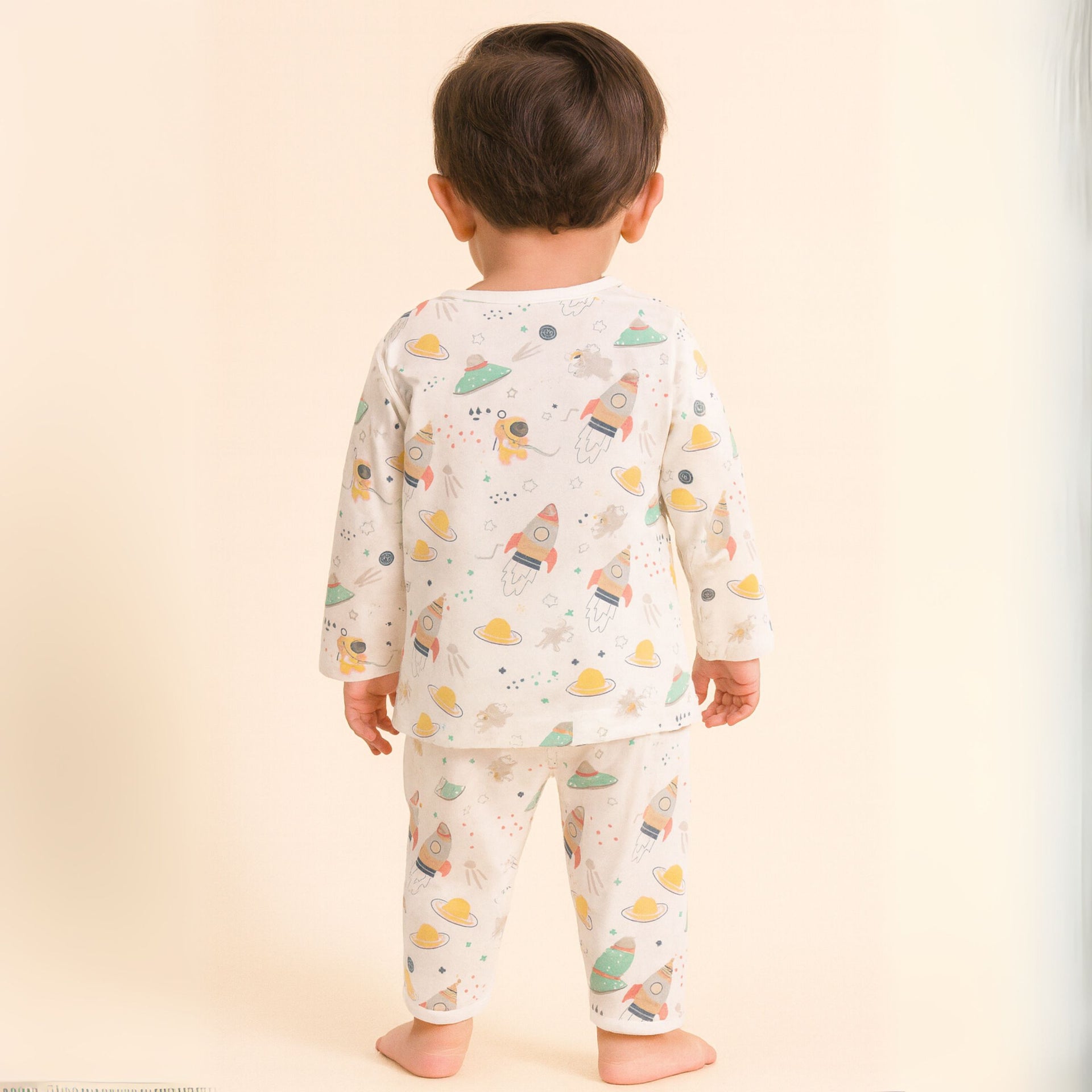 TOFFY HOUSE Kids’ Space Print Cotton Night Suit – Full Sleeve | Unisex | 9 Months –3 Years