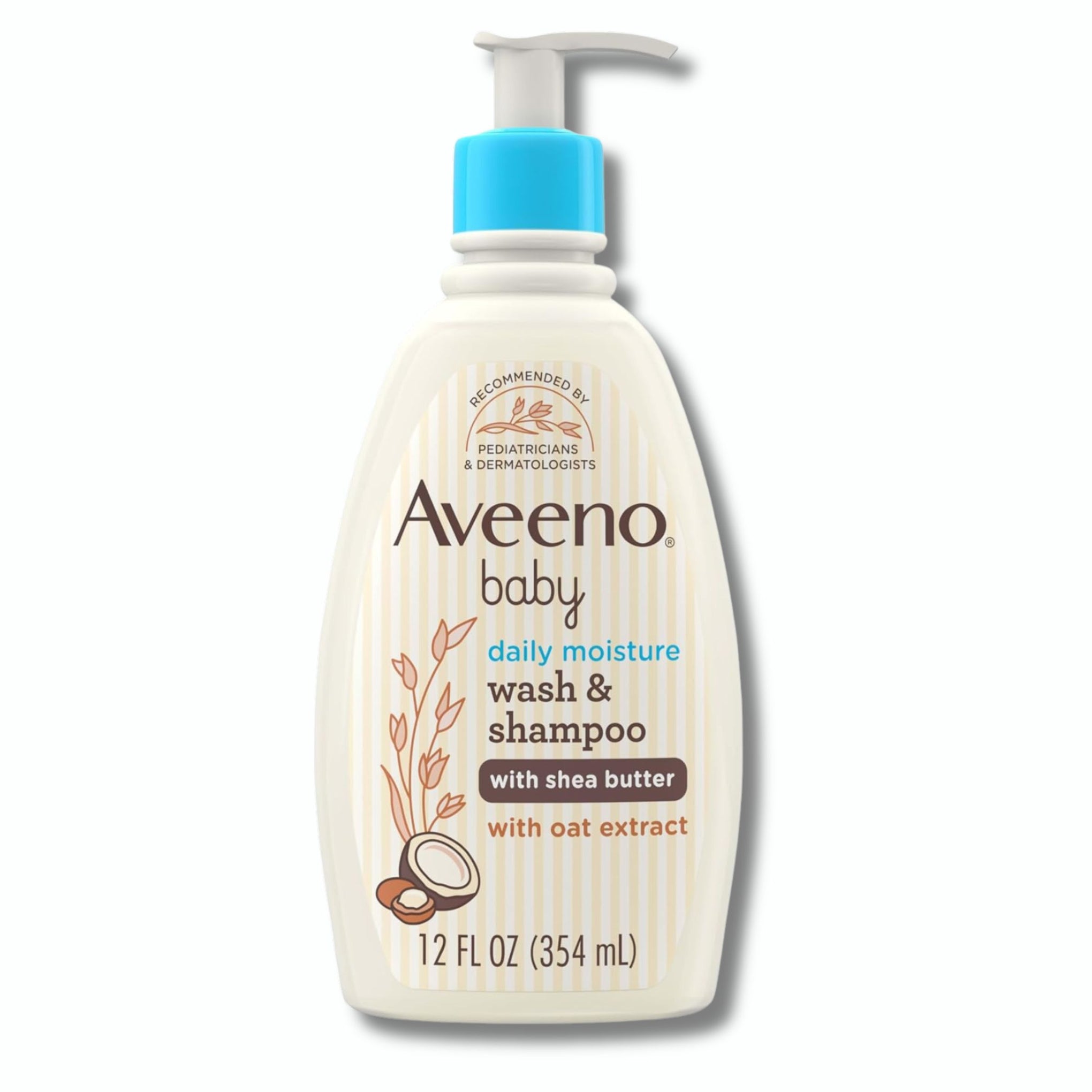 Aveeno Baby Daily Moisturizing 2-in-1 Wash & Shampoo, Baby Body Wash & Shampoo with Shea Butter & Oat Extract Gently Cleanses Baby's Sensitive Skin & Scalp, Gentle Coconut Scent, 12 fl. oz , 354ML