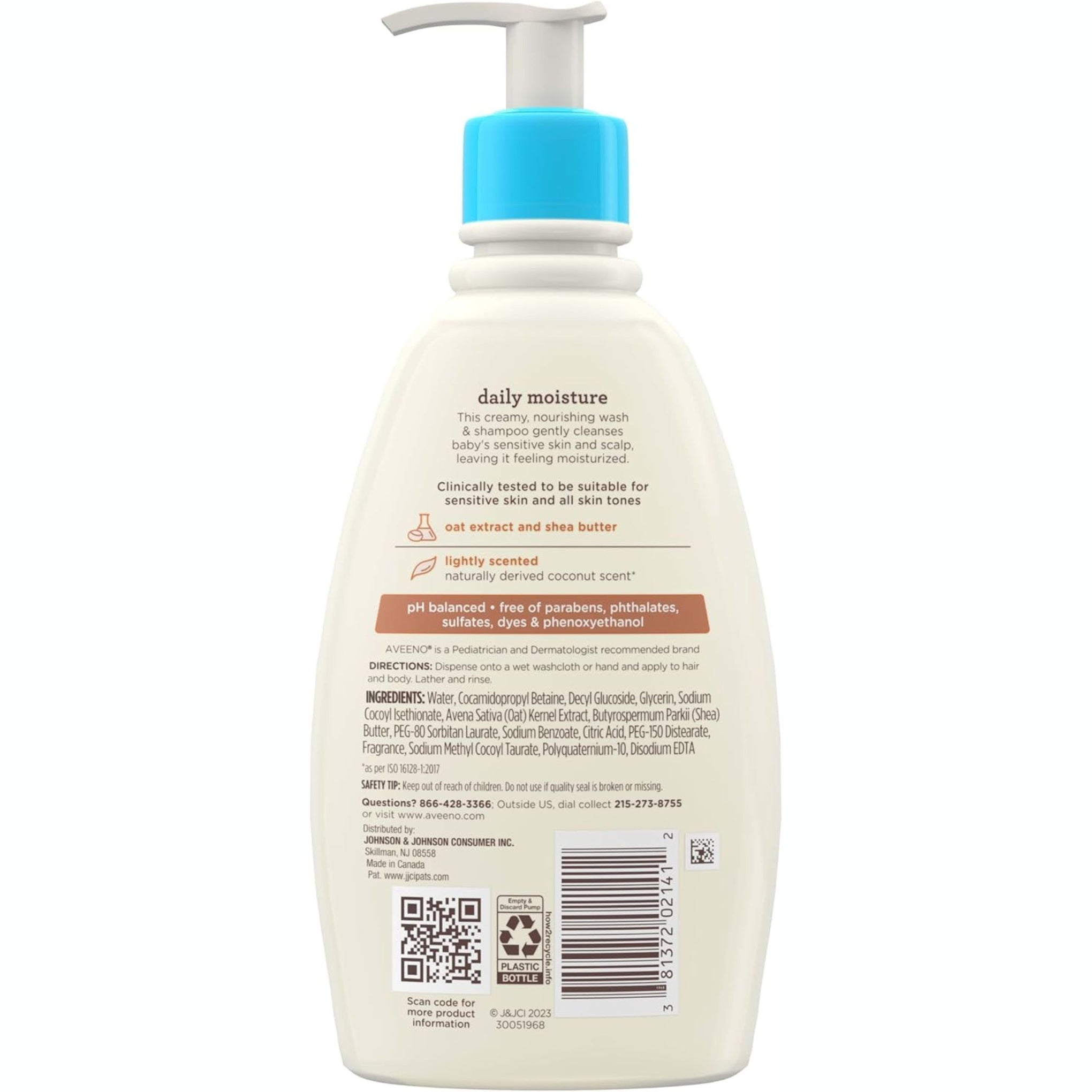 Aveeno Baby Daily Moisturizing 2-in-1 Wash & Shampoo, Baby Body Wash & Shampoo with Shea Butter & Oat Extract Gently Cleanses Baby's Sensitive Skin & Scalp, Gentle Coconut Scent, 12 fl. oz , 354ML