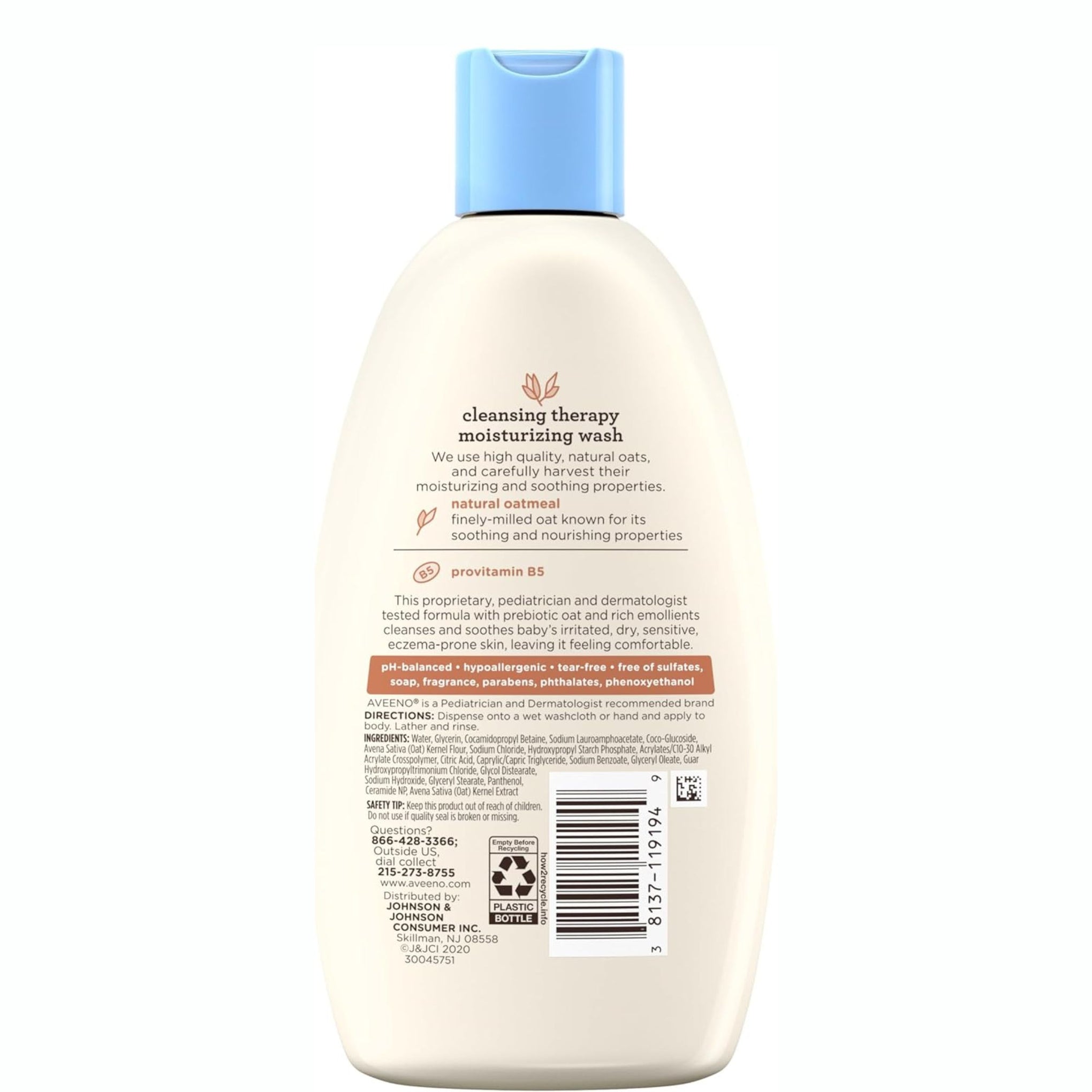 Aveeno Baby Cleansing Therapy Moisturizing Baby Body Wash with Natural Oatmeal & ProVitamin B5, Gentle Tear-Free Baby Bath Wash for Sensitive & Eczema-Prone Skin, Hypoallergenic, 8 oz