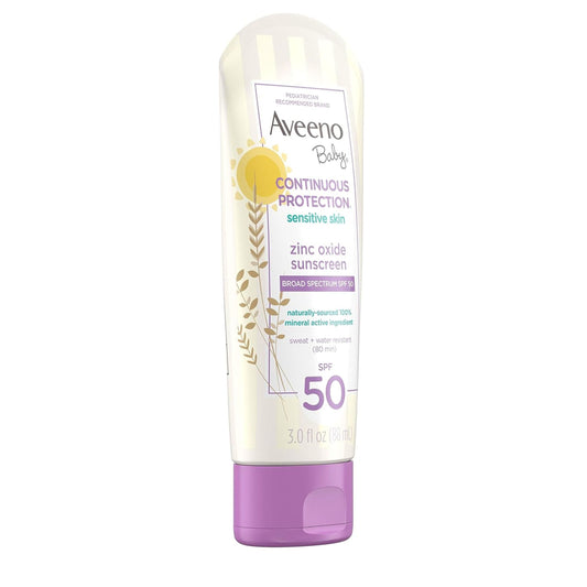 Aveeno Baby Continuous Protection Zinc Oxide Mineral Sunscreen Lotion for Sensitive Skin with, 88ml.