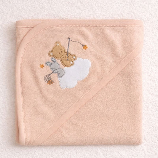ZERO Adorably Soft Hooded Baby Towel with Bear & Bunny Embroidery – Plush Absorbent Bath Wrap, 85×85 cm
