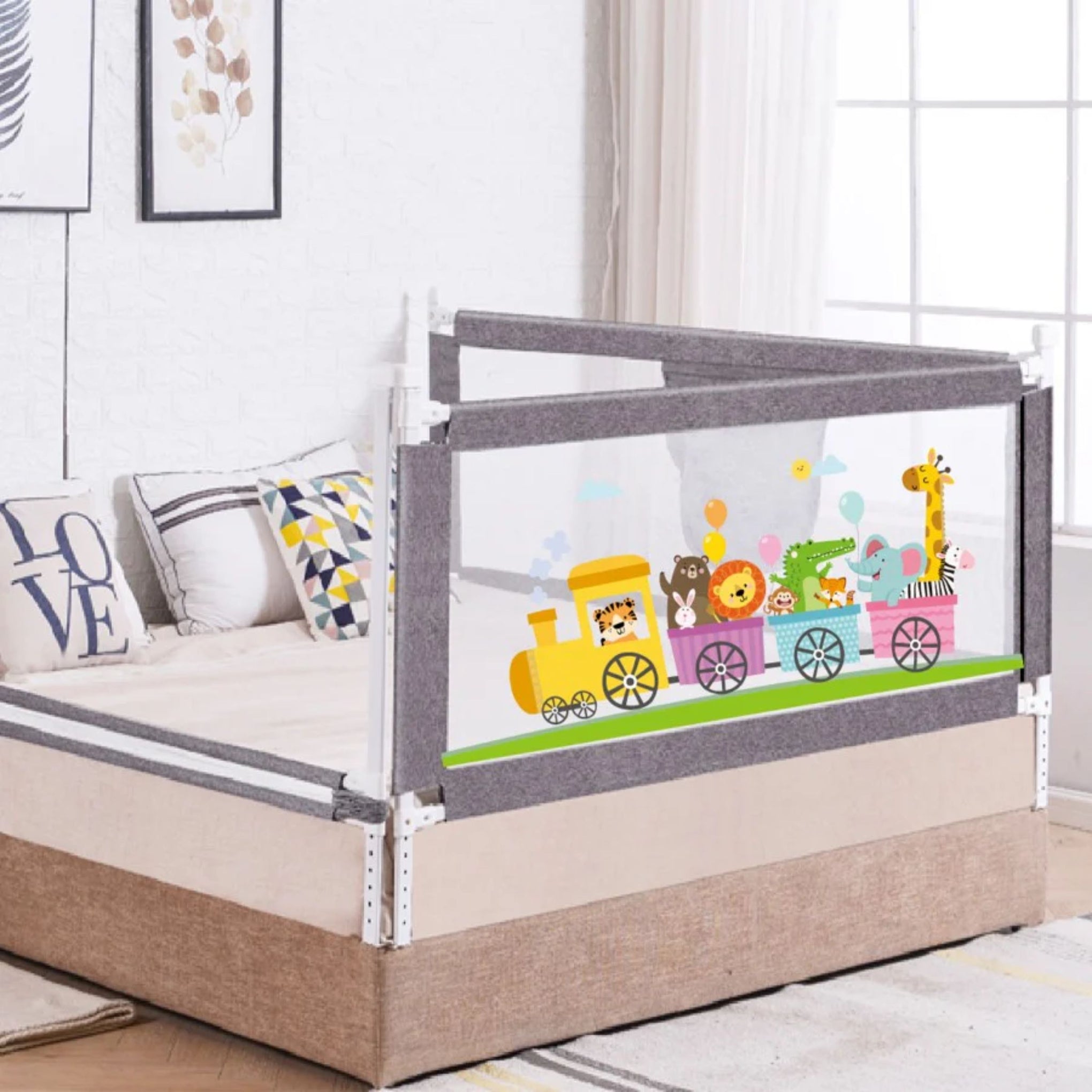 R for Rabbit Safari Baby Bed Rail, (Pack of 1) , Anti-Fall Safeguard Toddler Safety, Adjustable Height & Foldable with Storage Pocket for Kids ( BLUE , GREY , PINK )
