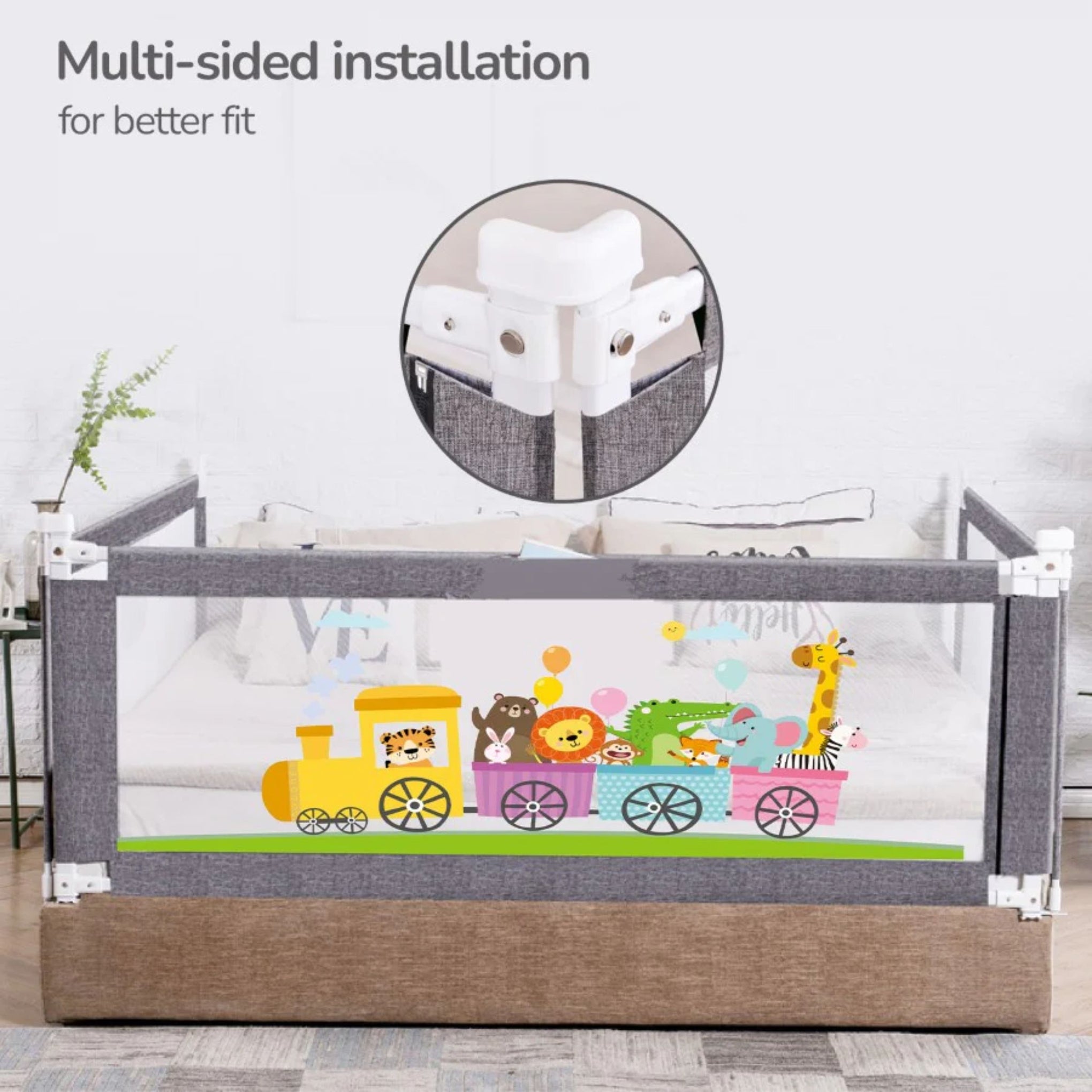 R for Rabbit Safari Baby Bed Rail, (Pack of 1) , Anti-Fall Safeguard Toddler Safety, Adjustable Height & Foldable with Storage Pocket for Kids ( BLUE , GREY , PINK )