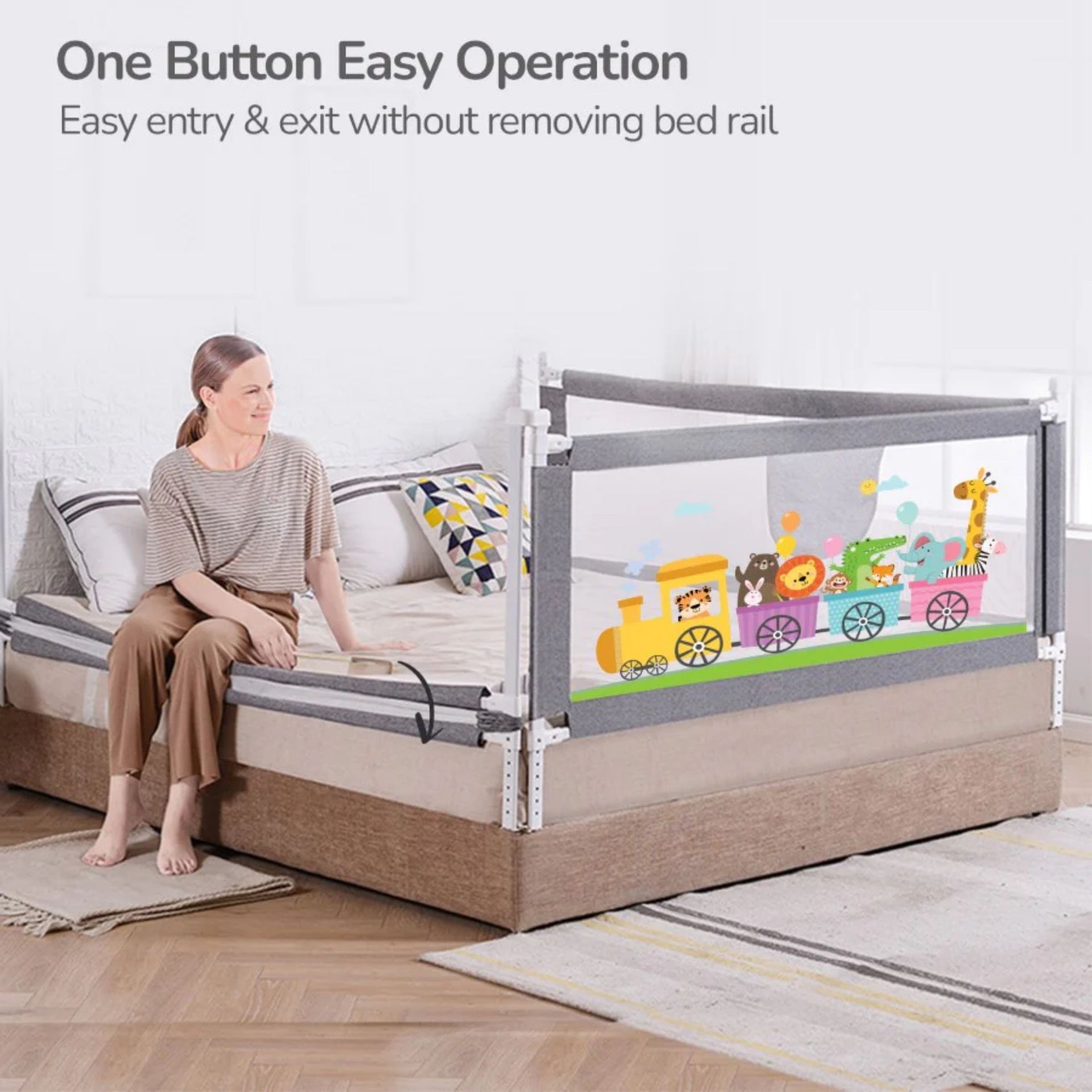 R for Rabbit Safari Baby Bed Rail, (Pack of 1) , Anti-Fall Safeguard Toddler Safety, Adjustable Height & Foldable with Storage Pocket for Kids ( BLUE , GREY , PINK )