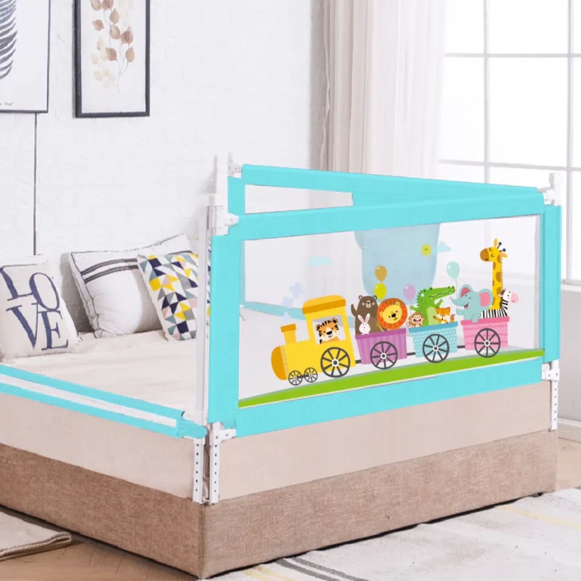 R for Rabbit Safari Baby Bed Rail, (Pack of 1) , Anti-Fall Safeguard Toddler Safety, Adjustable Height & Foldable with Storage Pocket for Kids ( BLUE , GREY , PINK )