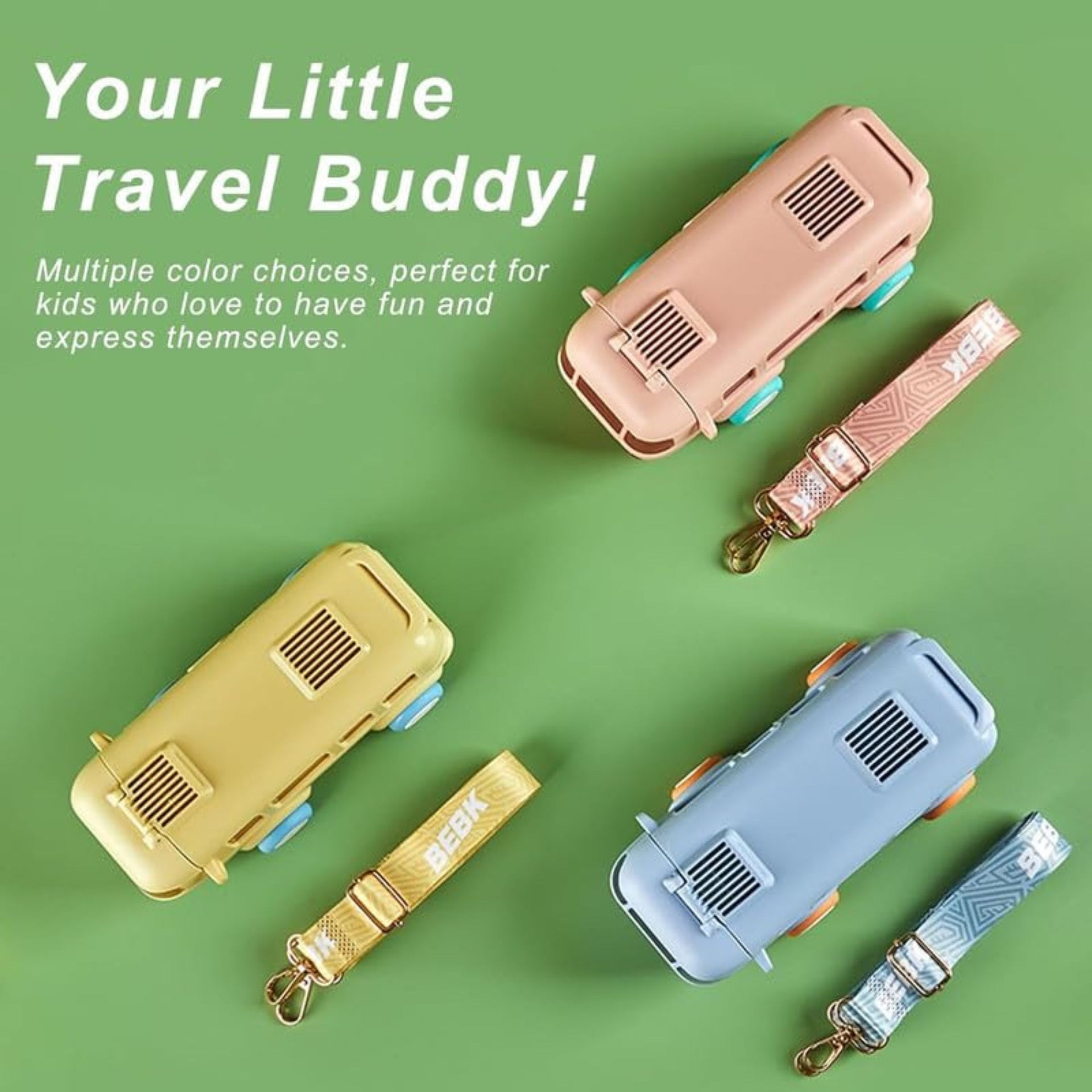 baabus Plastic Water Bottle For Kids,Bus Shape Car Water Bottle With Straw For Kids,Portable Kid Water Cup With Shoulder Strap,Cute Car Water Bottles With Movable Wheels,Leakproof,500 ml,Yellow