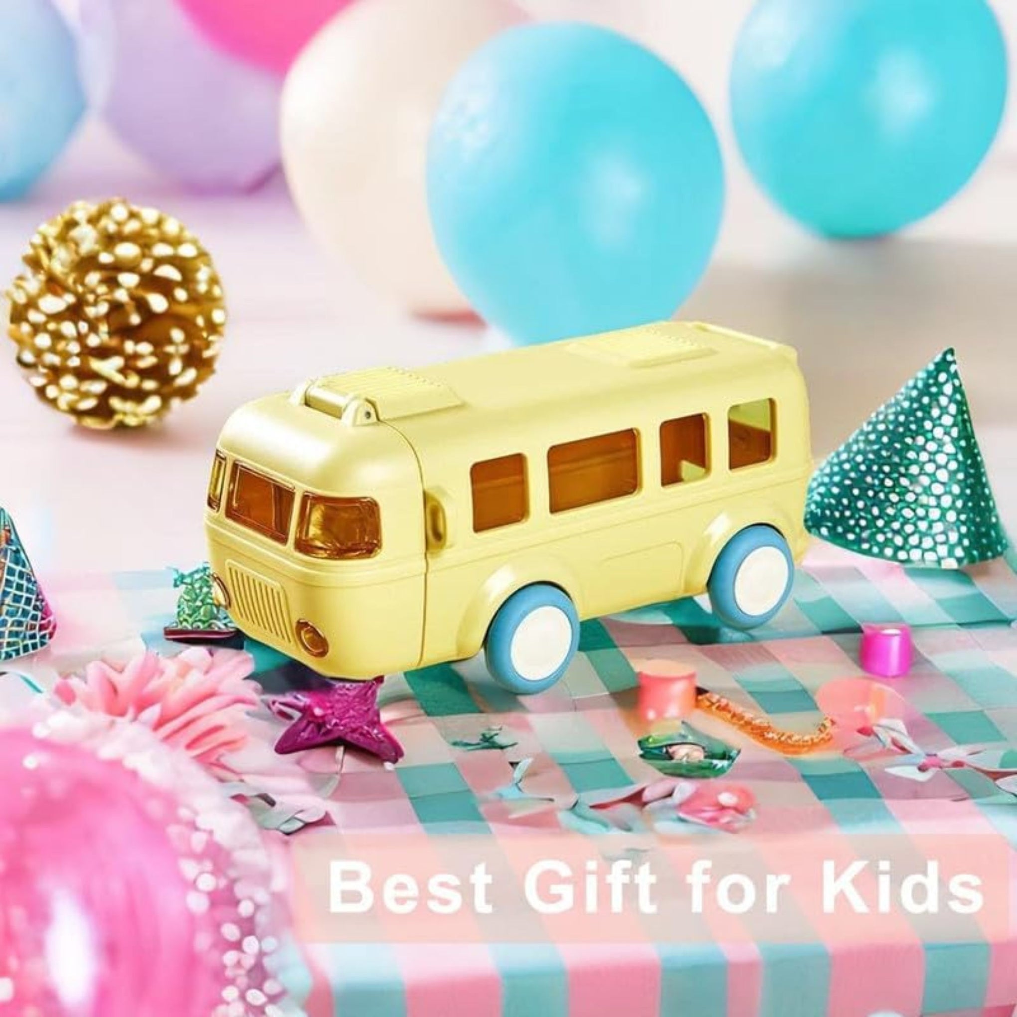 baabus Plastic Water Bottle For Kids,Bus Shape Car Water Bottle With Straw For Kids,Portable Kid Water Cup With Shoulder Strap,Cute Car Water Bottles With Movable Wheels,Leakproof,500 ml,Yellow