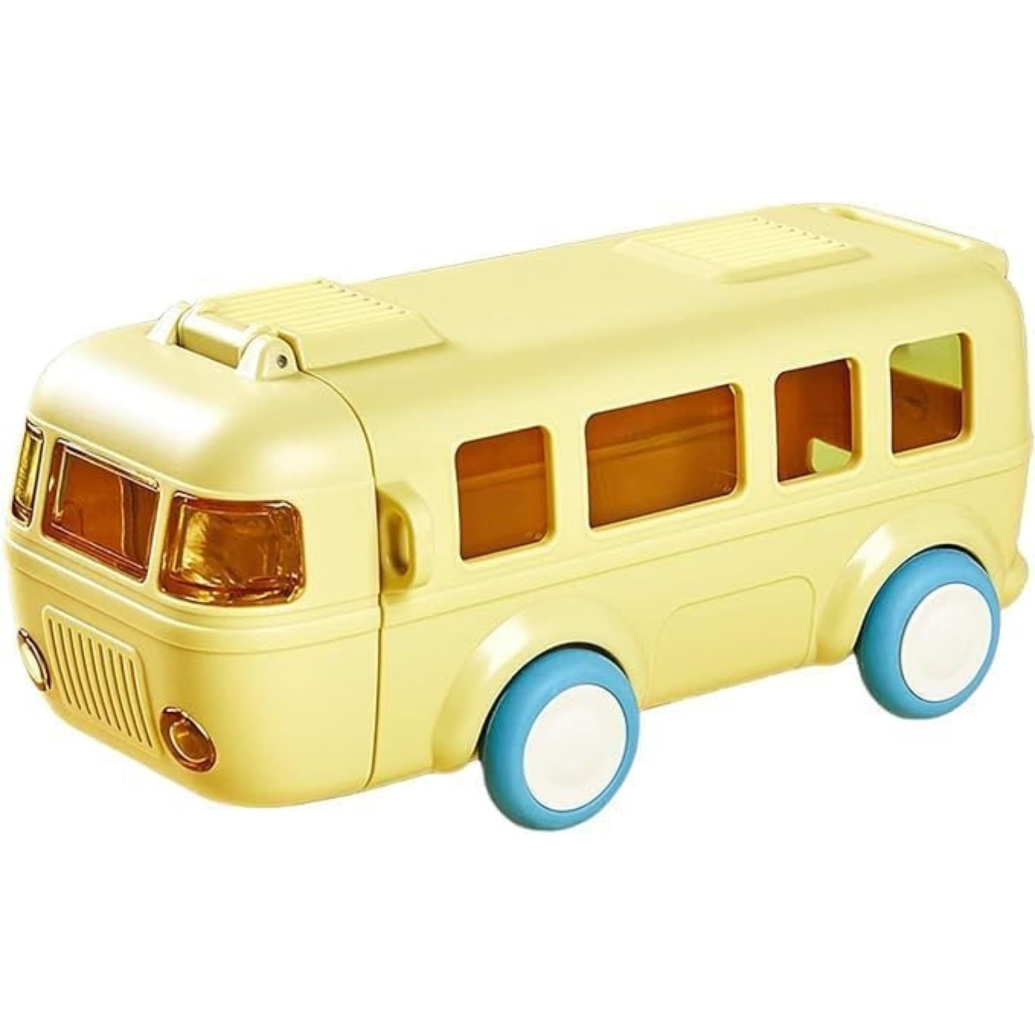 baabus Plastic Water Bottle For Kids,Bus Shape Car Water Bottle With Straw For Kids,Portable Kid Water Cup With Shoulder Strap,Cute Car Water Bottles With Movable Wheels,Leakproof,500 ml,Yellow