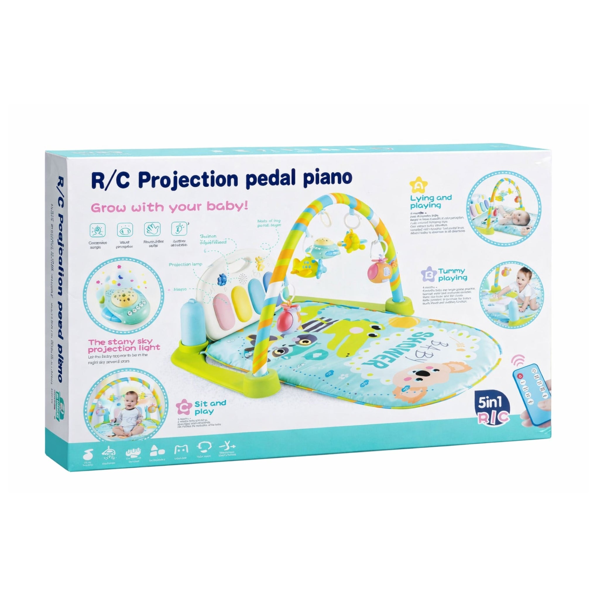 Baby Piano Gym Mat with Musical Keyboard, Projection Light & Bluetooth | 5-in-1 Activity Play Gym for Infants & Toddlers