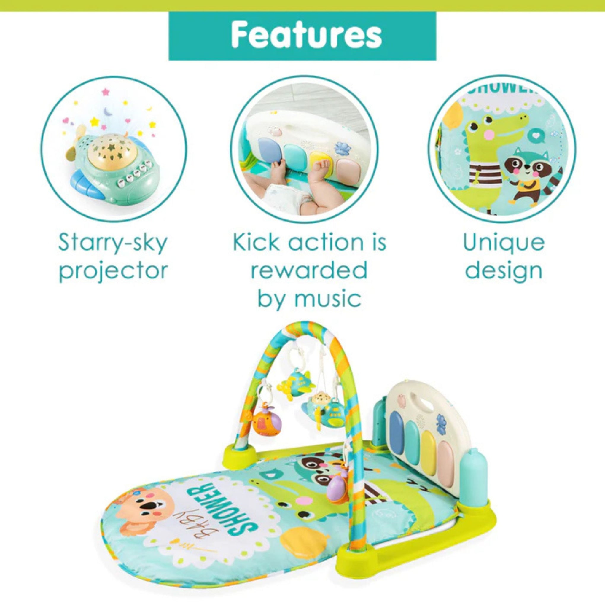 Baby Piano Gym Mat with Musical Keyboard, Projection Light & Bluetooth | 5-in-1 Activity Play Gym for Infants & Toddlers