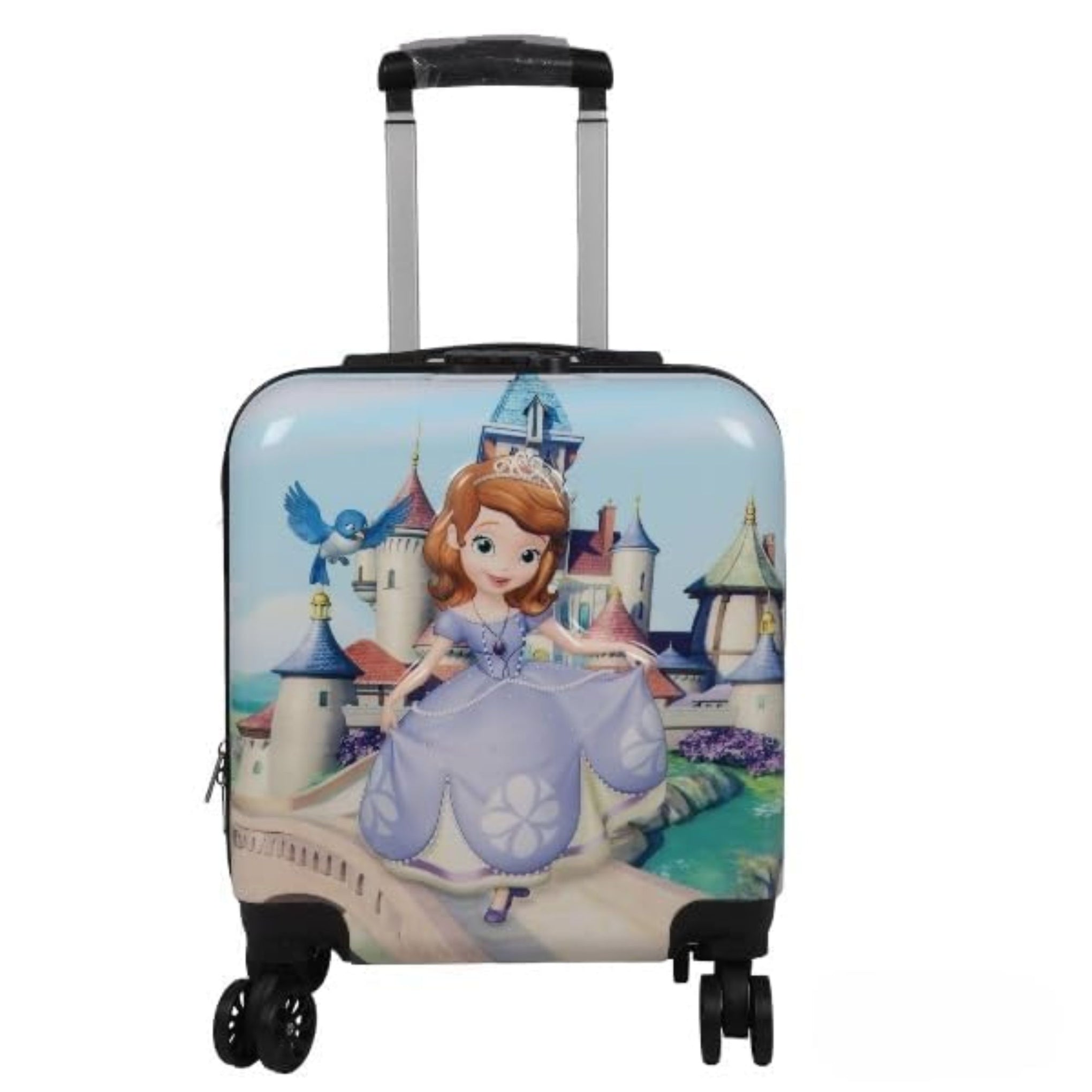 SMILE BABY  Kid's 17-Inch Rolling Cartoon Printed Suitcase | 4-Wheel Travel Trolley Bag (Pack of 1) (Cute Princess)
