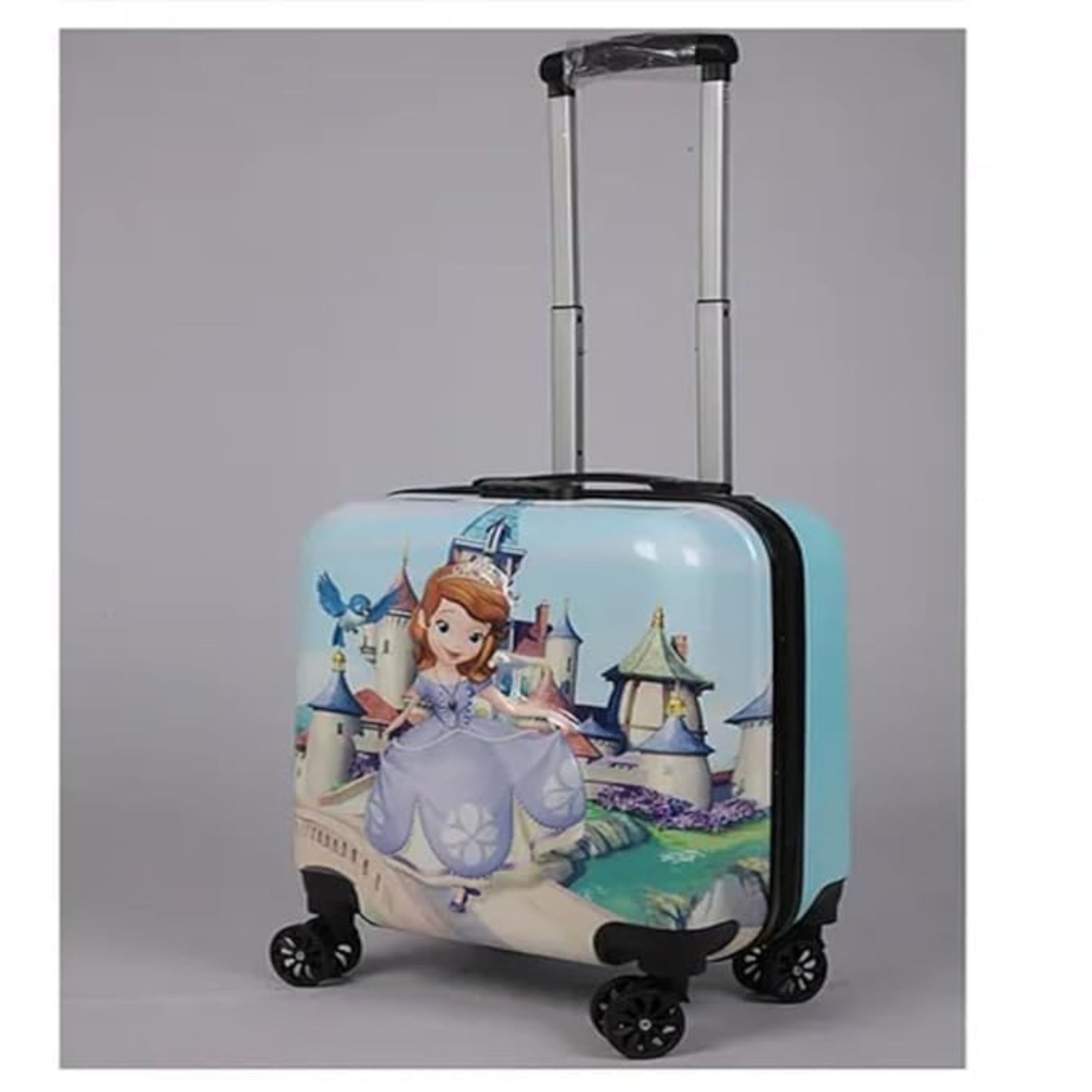 SMILE BABY  Kid's 17-Inch Rolling Cartoon Printed Suitcase | 4-Wheel Travel Trolley Bag (Pack of 1) (Cute Princess)