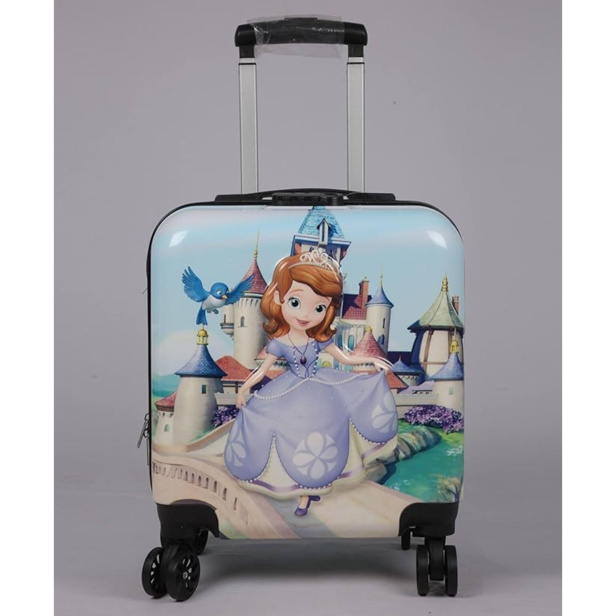 SMILE BABY  Kid's 17-Inch Rolling Cartoon Printed Suitcase | 4-Wheel Travel Trolley Bag (Pack of 1) (Cute Princess)