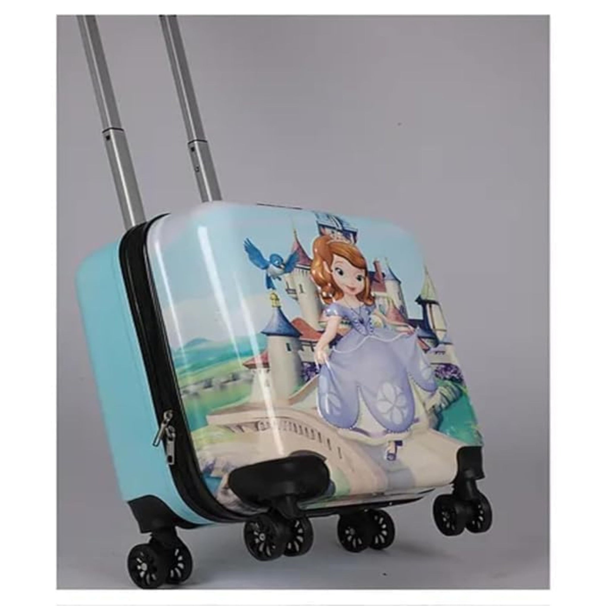 SMILE BABY  Kid's 17-Inch Rolling Cartoon Printed Suitcase | 4-Wheel Travel Trolley Bag (Pack of 1) (Cute Princess)