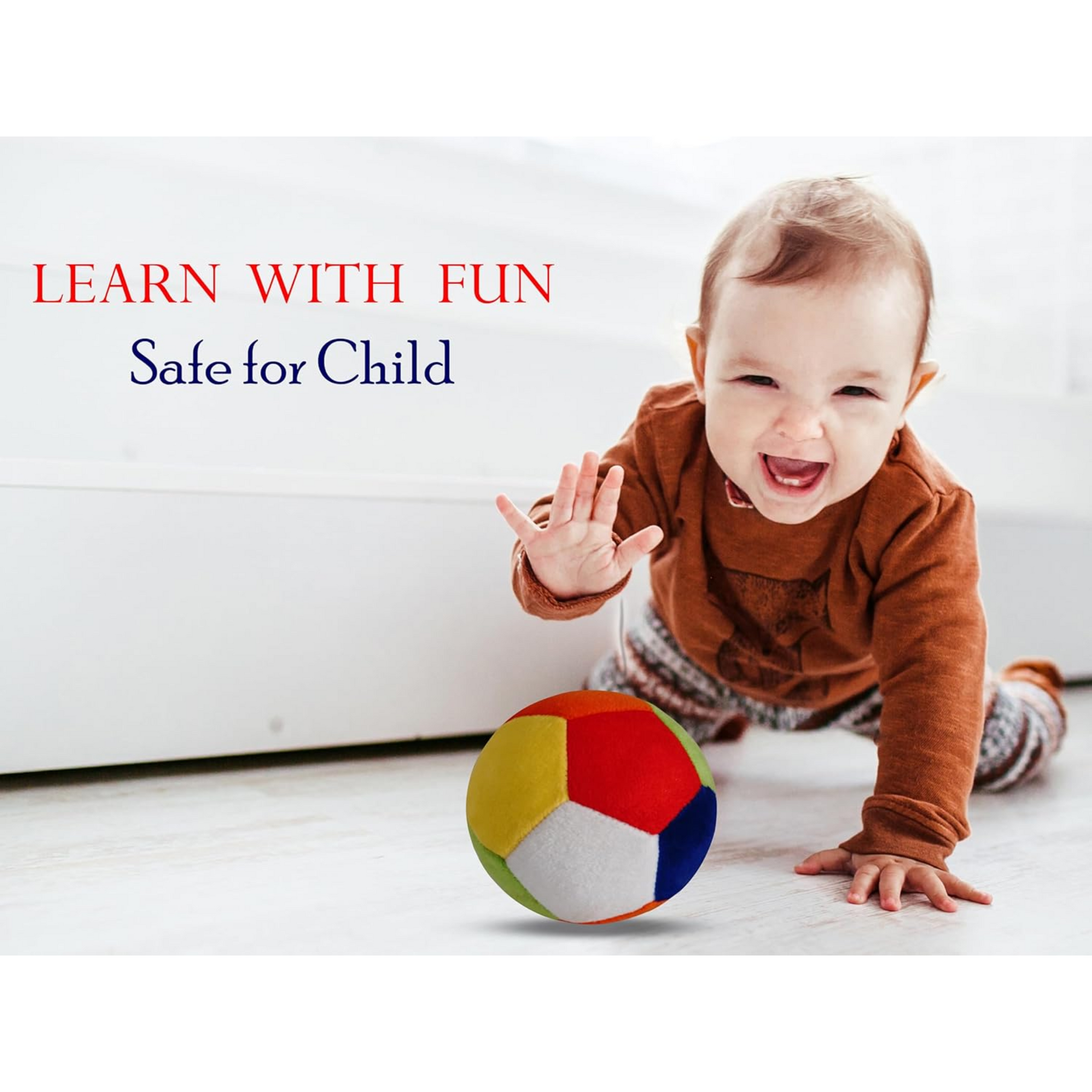 Smile Baby Colorful Baby Rattle Ball - Soft Plush Stuffed Toy with Rattle Sound for Baby and Toddlers - Soft, Cuddly and Huggable, No Sharp Edges Diameter - 11 CM (Multicolor) (Rattle Ball)