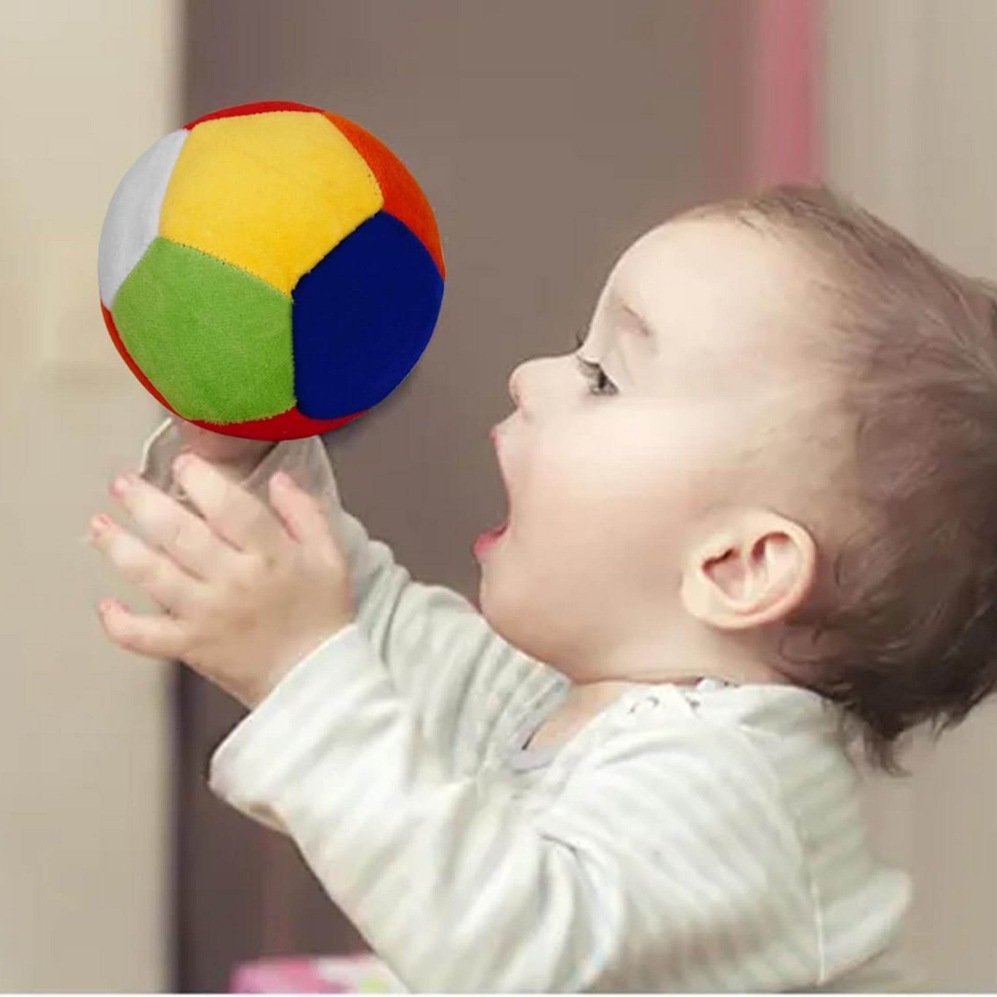 Smile Baby Colorful Baby Rattle Ball - Soft Plush Stuffed Toy with Rattle Sound for Baby and Toddlers - Soft, Cuddly and Huggable, No Sharp Edges Diameter - 11 CM (Multicolor) (Rattle Ball)