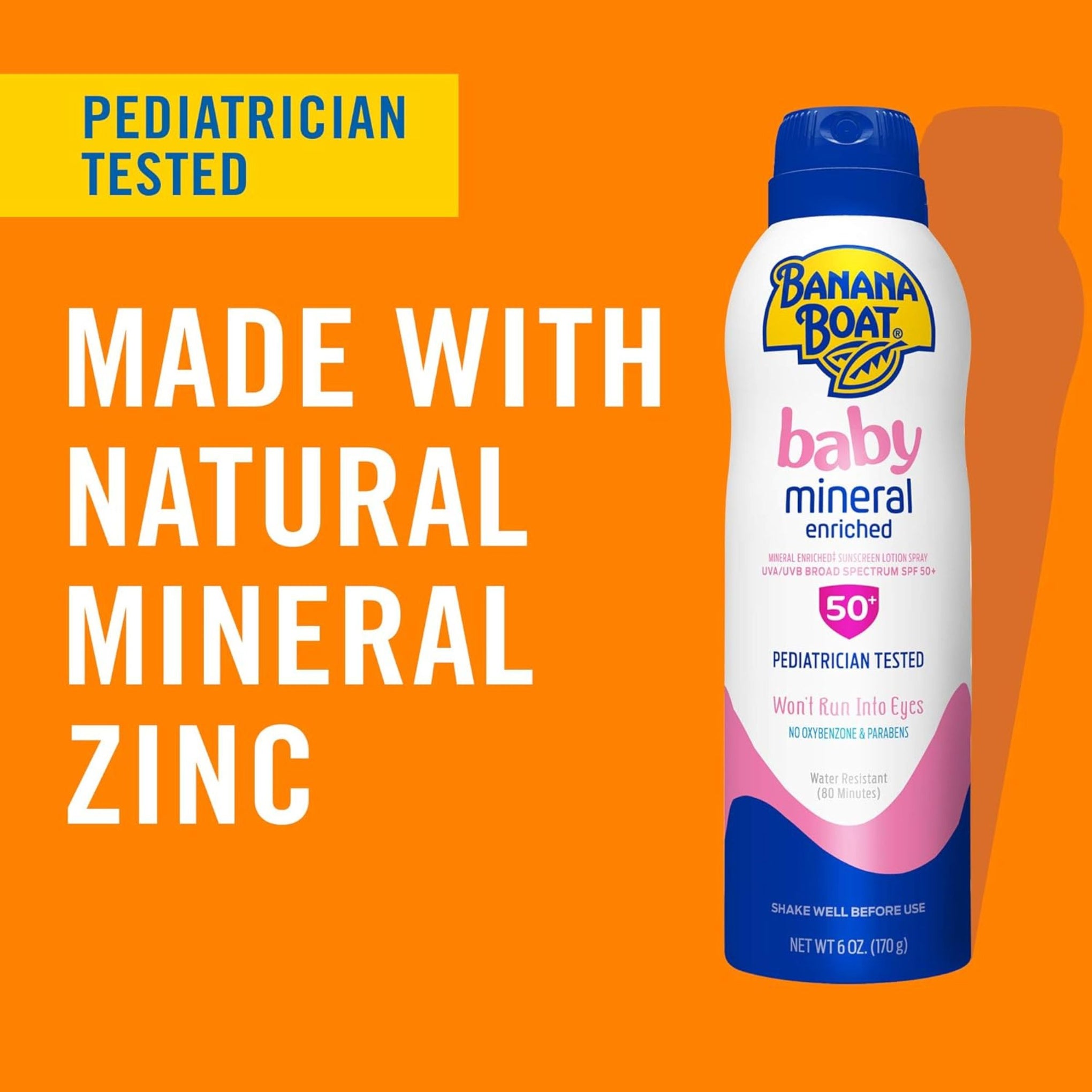 Banana Boat Baby Mineral Enriched Spray Sunscreen SPF 50, 6oz | Banana Boat Baby Sunscreen Spray SPF 50, Sunblock for Babies, Oxybenzone-Free, 6oz