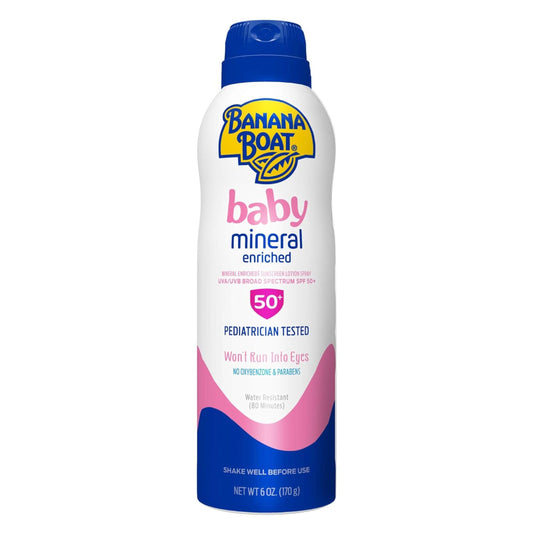 Banana Boat Baby Mineral Enriched Spray Sunscreen SPF 50, 6oz | Banana Boat Baby Sunscreen Spray SPF 50, Sunblock for Babies, Oxybenzone-Free, 6oz