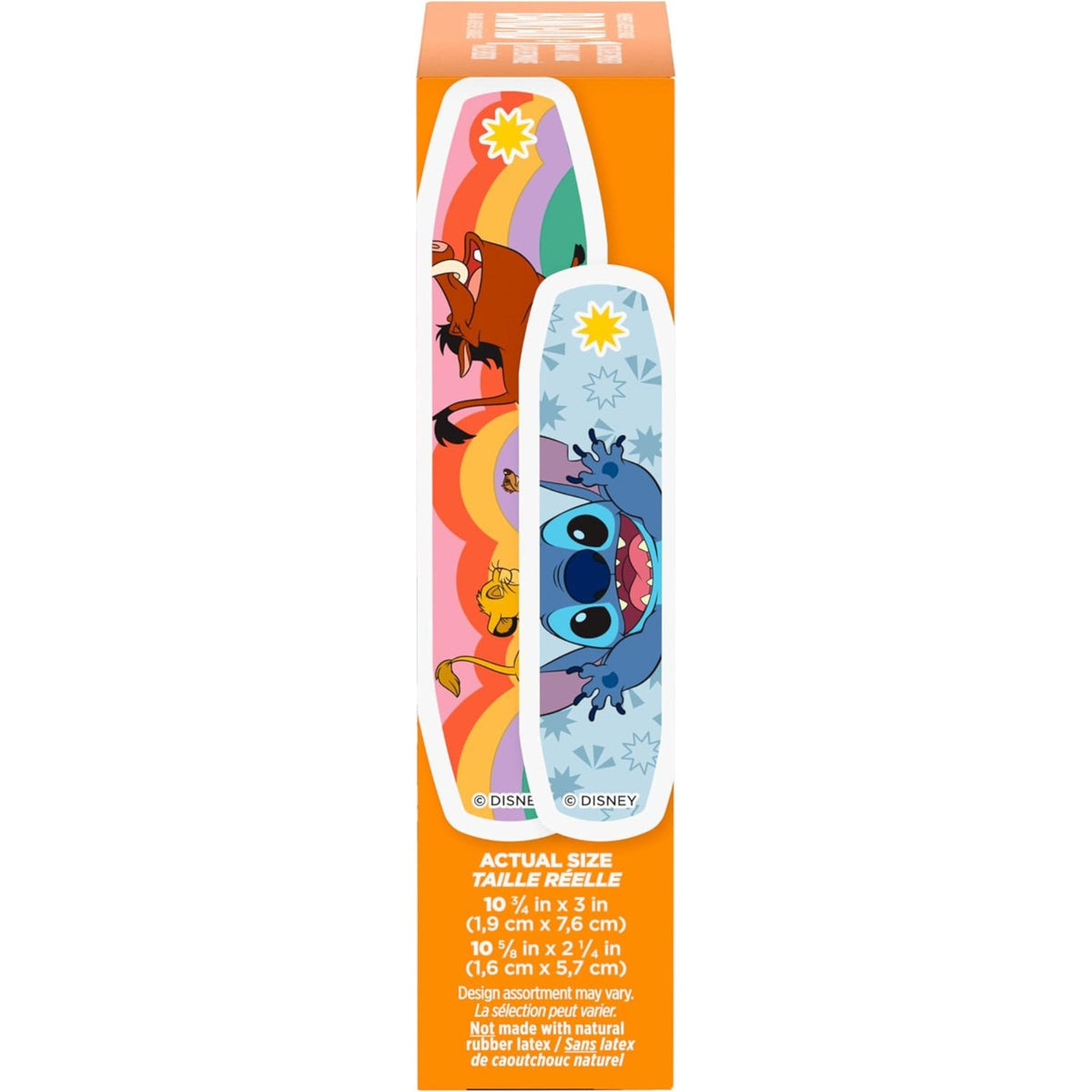 Band-Aid Disney 20 count assorted adhesive bandages box featuring Stitch Simba and other Disney characters