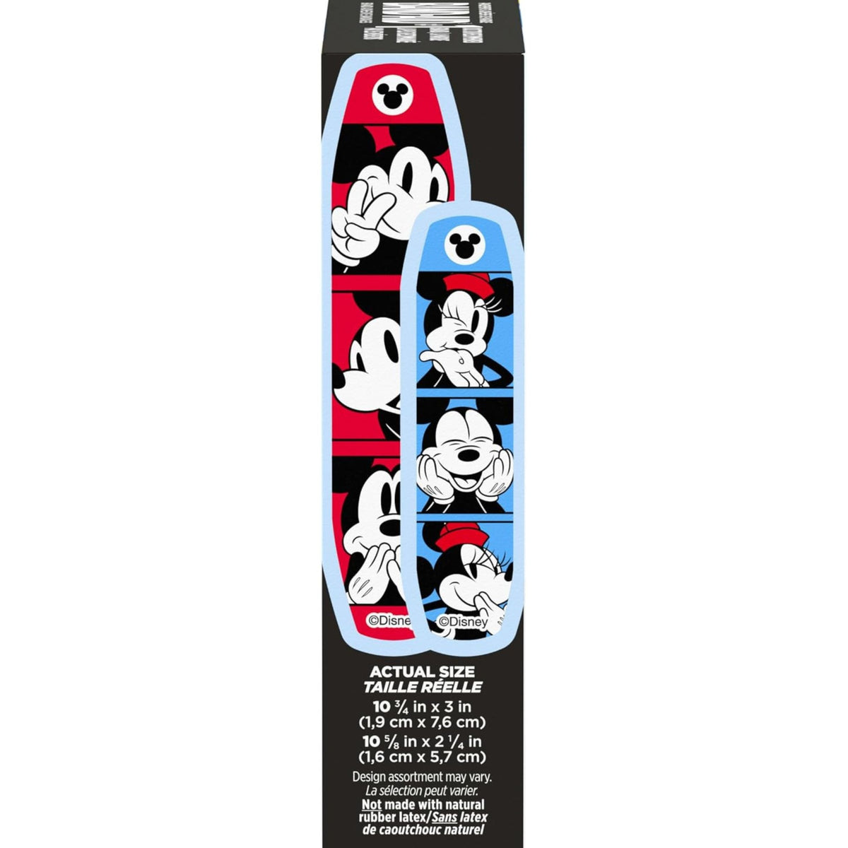 Band-Aid Disney Mickey Mouse assorted size bandages size guide on packaging