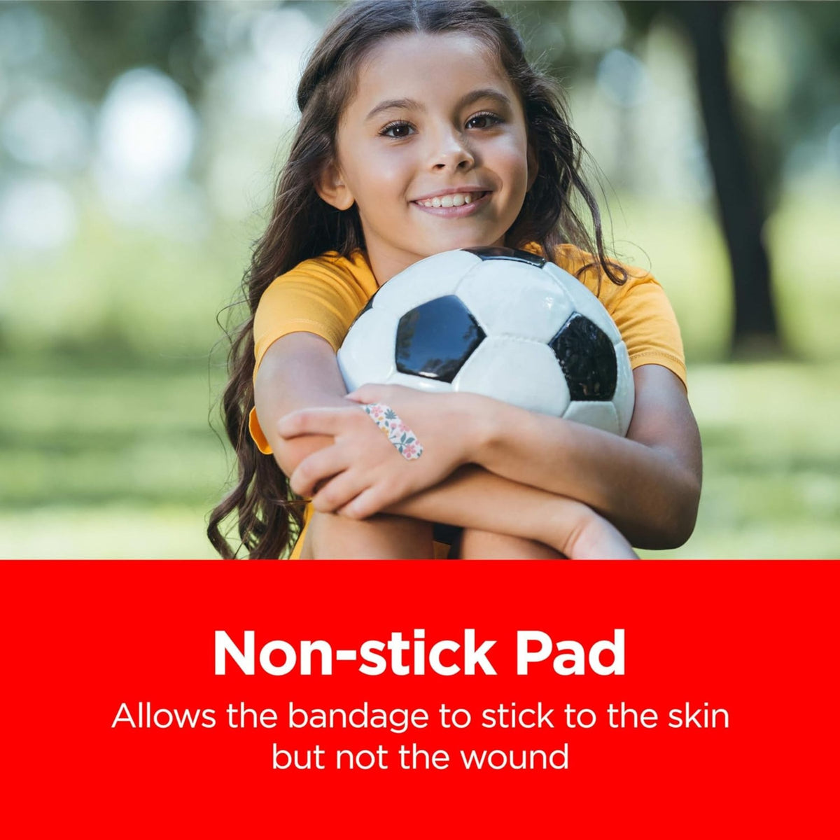 Band-Aid non-stick pad adhesive bandage product benefit infographic