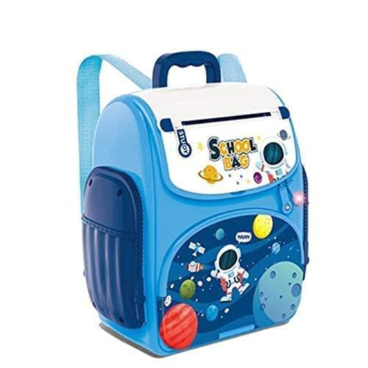 Smile Baby Mini ATM Piggy. Bank, Money Saving Bank > for Real 'Money Cash Coin | School Bag Musical Money Safe Kids Piggy Savings Bank with Finger Print Sensor - Blue